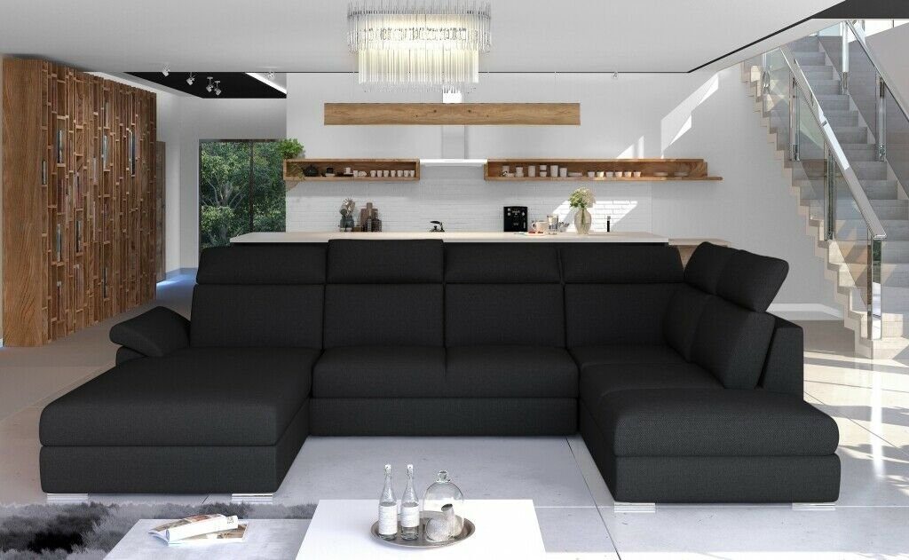 Schwarz Polster in Design Sofa U-Form Made Europe Stoff Ecksofa JVmoebel Couch Textil Ecksofa Modern, Couch