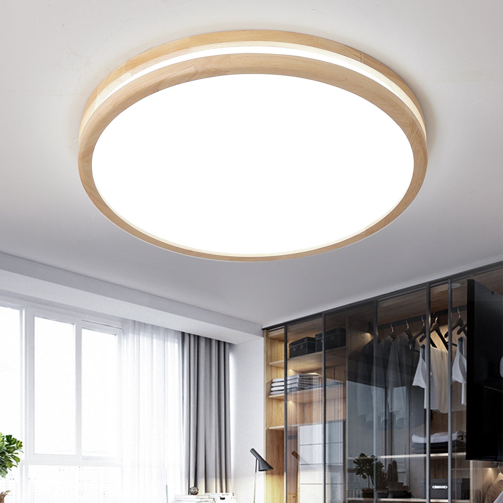 Natsen Deckenleuchte LED Deckenlampe Holz Zimmerlampe Wohnzimmerlampe, 96W, günstig online kaufen