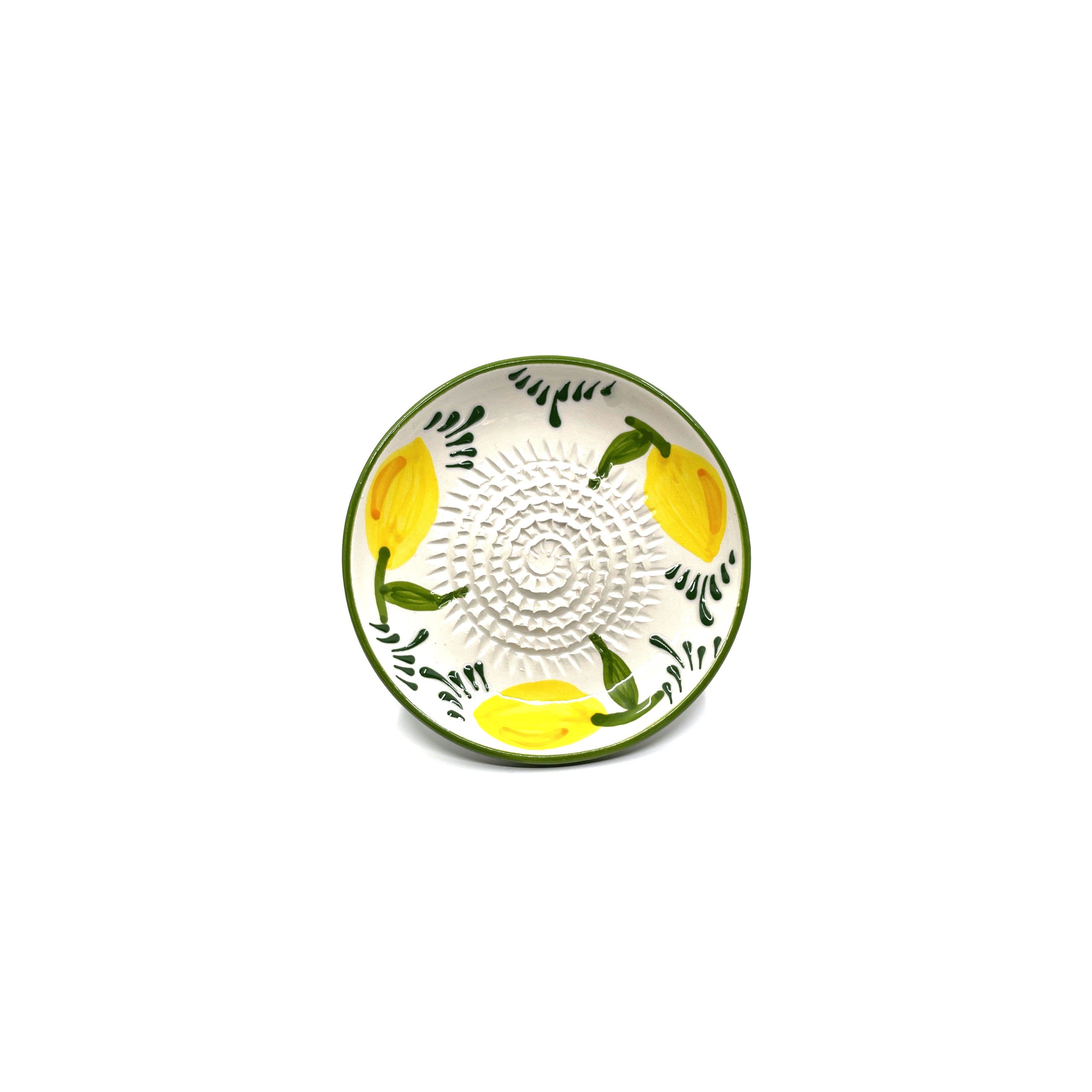 Kaladia Küchenreibe Reibeteller in weiß mit Zitronenmuster, Keramik, handbemalte Küchenreibe - Made in Spain