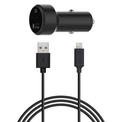 XQISIT KFZ Schnell-Ladekabel Lightning 2,4A 12V 24V Smartphone-Ladegerät (MFI lizenziert USB Lade-Adapter Auto Ladegerät Schnellladung)