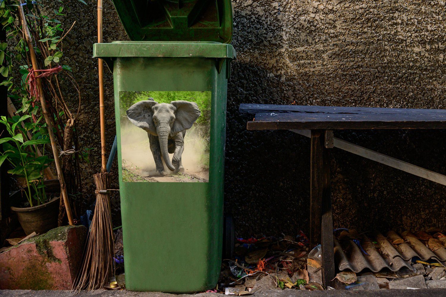 Laufender St), Mülltonne, Abfalbehälter (1 Elefant Container, MuchoWow Mülleimer-aufkleber, Wandsticker Sticker,