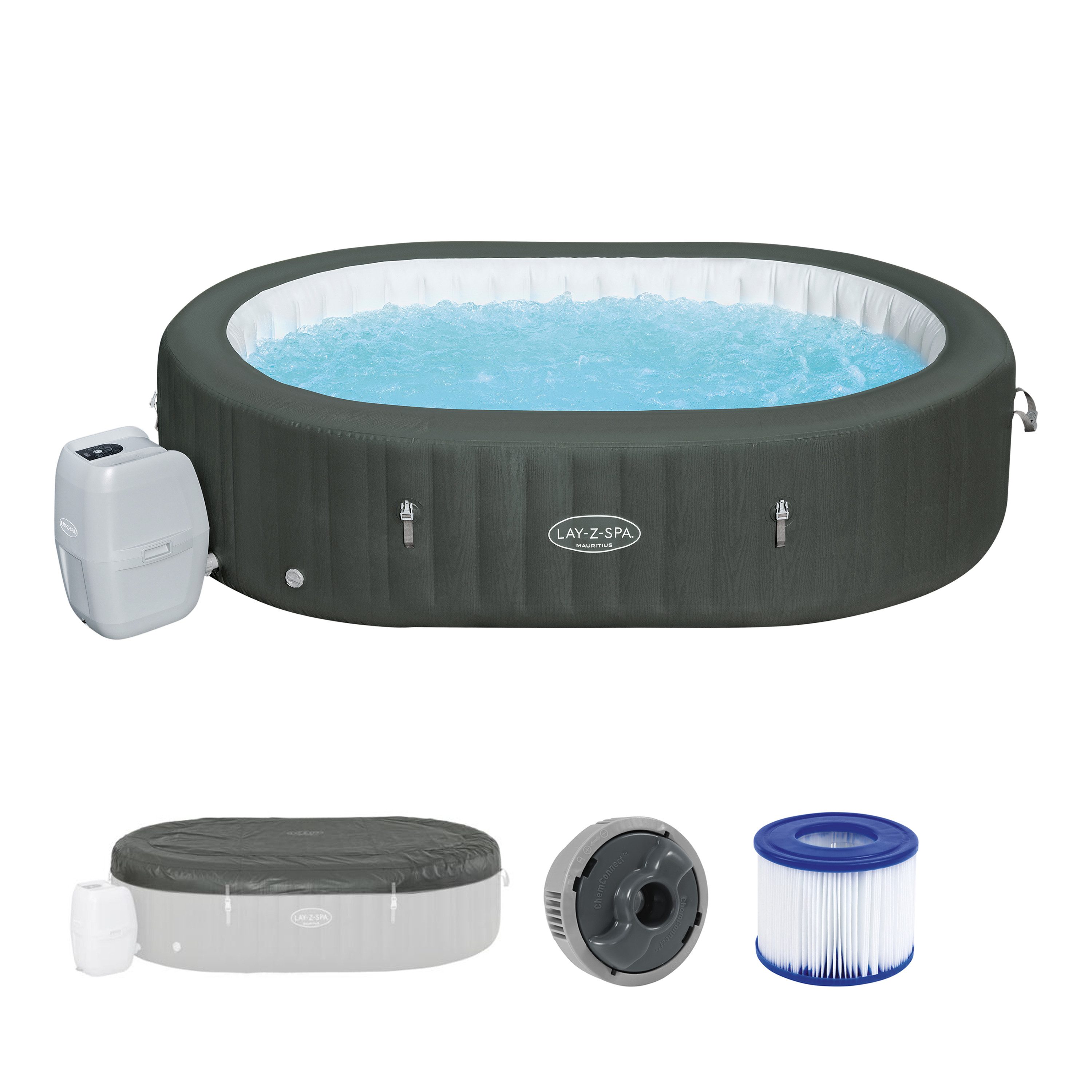 Bestway Whirlpool LAY-Z-SPA® Mauritius AirJet™, Austellbecken, (Set, mit App-Steuerung, max. 7 Personen), 270 x 180 x 71 cm