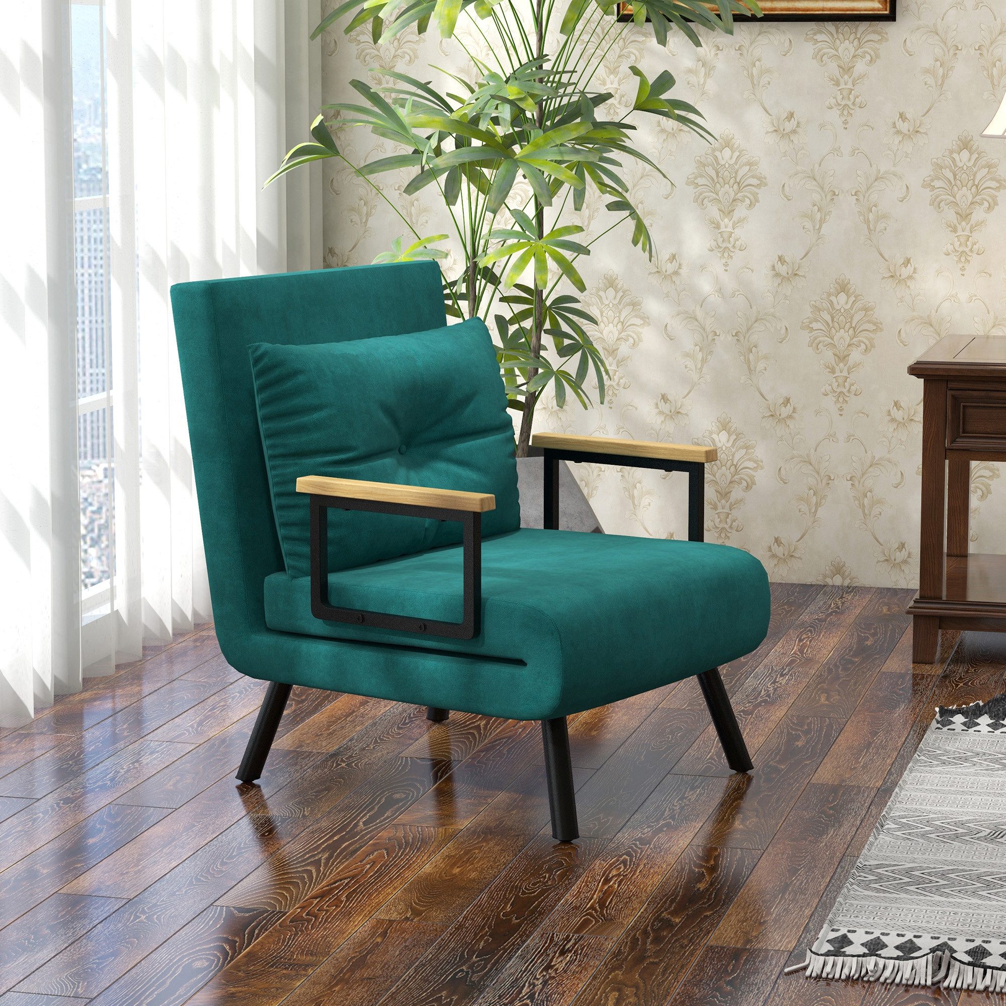 HOMCOM Schlafsofa Schlafsessel mit Schlaffunktion, Lendenkissen und Samtoptik, Verstellbare Sessel 1 Teile, 73 x 63 x 81 cm, Grün von HOMCOM