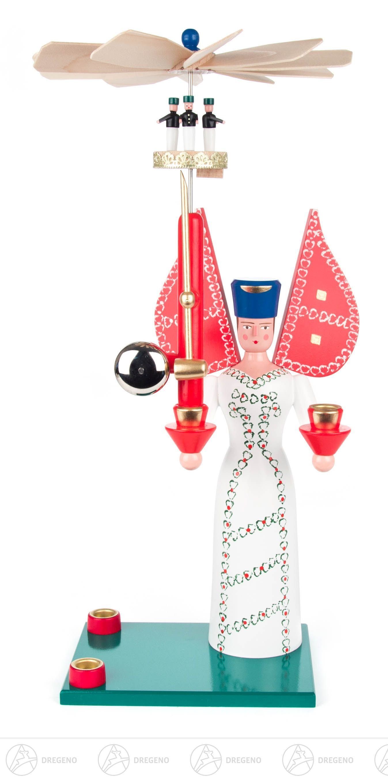 Dregeno Erzgebirge Engelfigur Engel Glockenengel für Kerzen d=14mm Breite x Höhe x Tiefe 16 cmx41