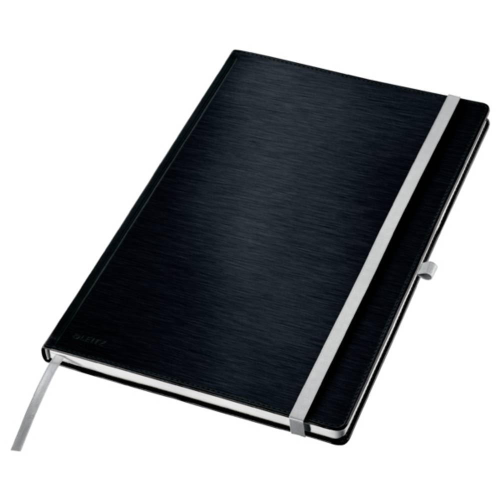 LEITZ Notizbuch 44761094 Notizbuch kariert Satin Schwarz 80 Blatt DIN A4, Gummibandverschluss, Stiftschlaufe, Innentasche (Rückseite), Hardcover