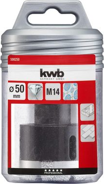 kwb Bohrer- und Bitset Fliesenbohrer M14, 50mm, Diamant Fliesen-Loch-Bohrer für Winkelschleifer, Lochsäge mit M14-