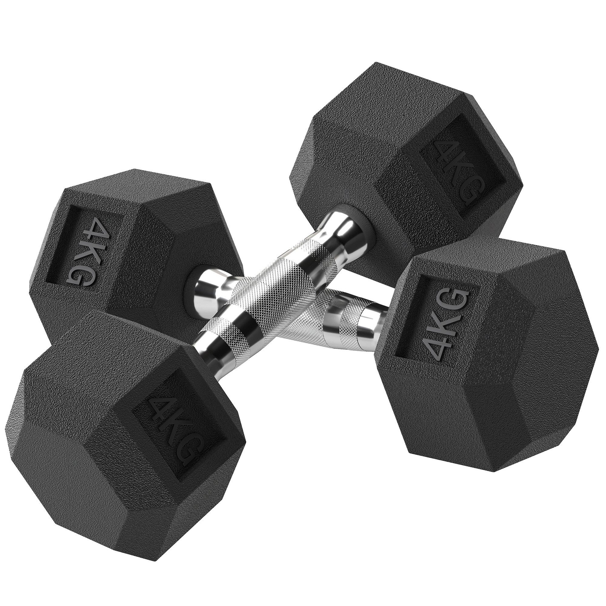 HOMCOM Hantel-Set Hexagon Hanteln, 2er Set Hanteln mit gerändeltem Griff, 2 x 4 kg, (Kurzhantel aus Gusseisen, Kurzhanteln für Männer und Fraue), für Zuhause, Fitnessstudio, Krafttraining
