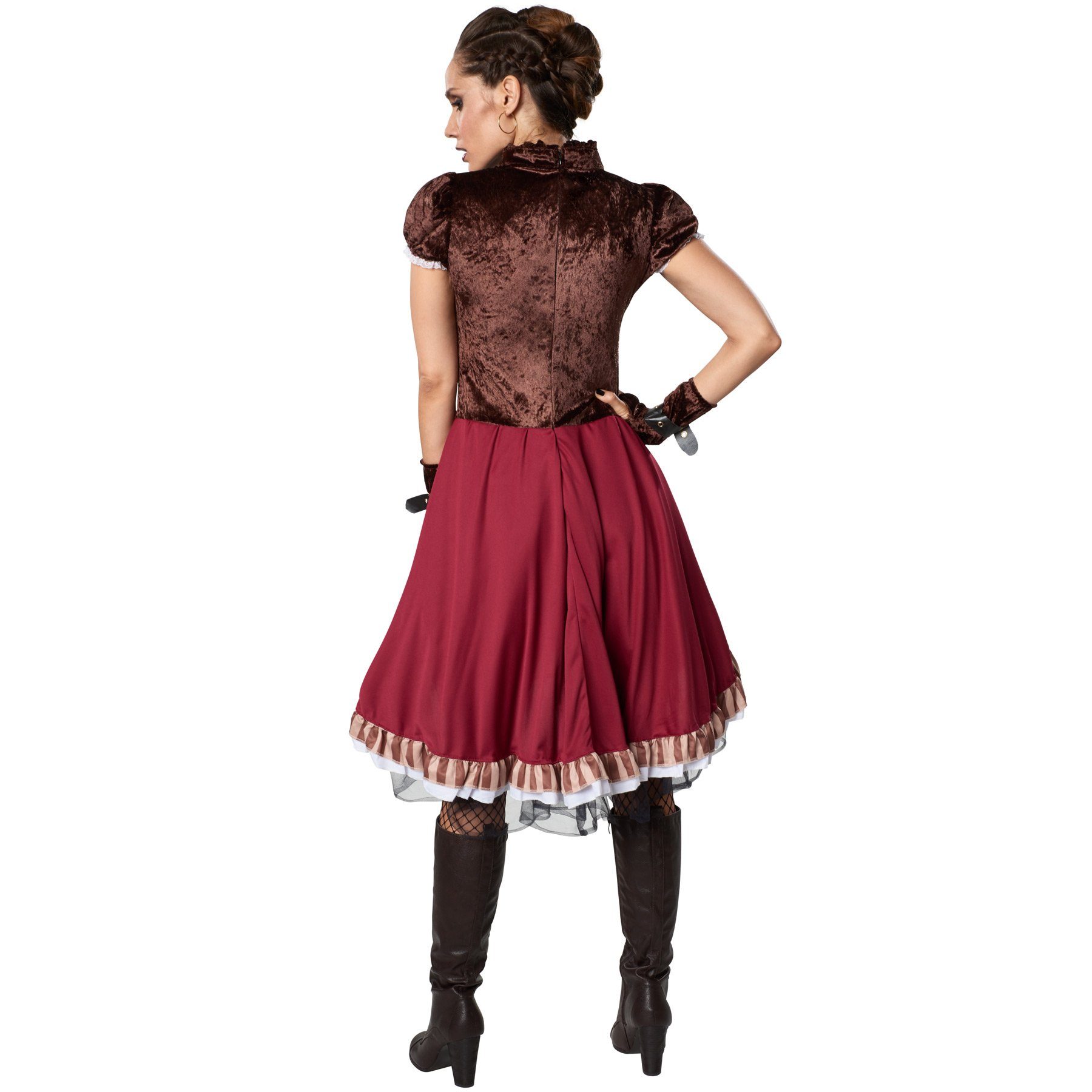 dressforfun Kostüm Frauenkostüm Steampunk Edelfrau, Kurzärmeligen Satinkleid mit mehrlagigem Rock