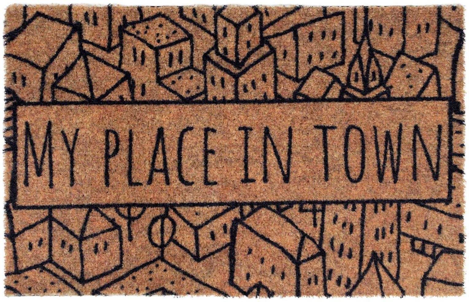 Primaflor-Ideen in Textil Fußmatte Schmutzfangmatte COUNTRY, Place in Town, rechteckig, Höhe: 7 mm, Schmutzfangmatte, Kokos-Optik, mit Spruch, rutschhemmend, waschbar