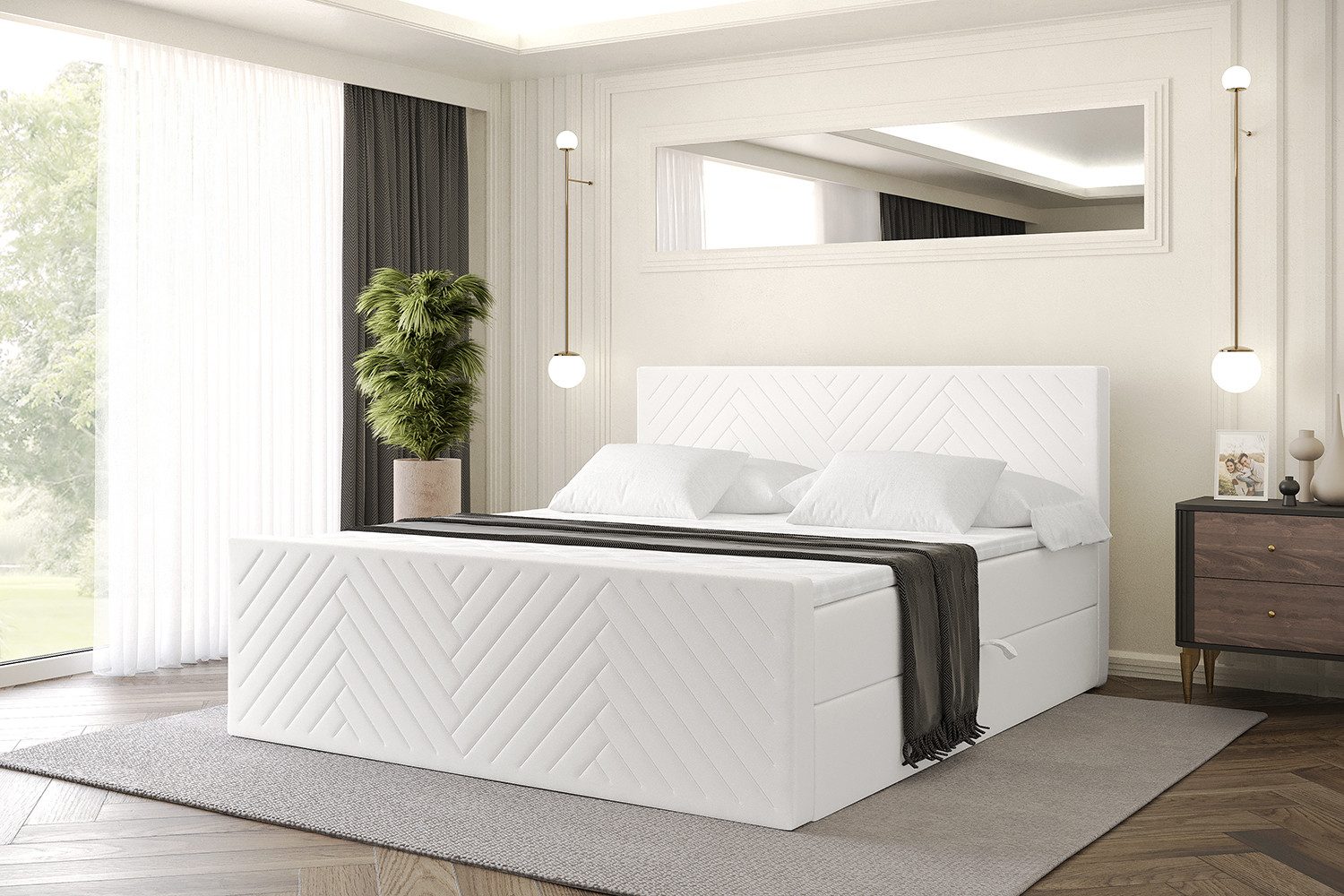 ALTDECOR Boxbett VEXA-Z (Multipocket-Matratze H4, H3 Matratze Bonellfederung, Topper, Kopfteil), Doppelbett mit Fußteil