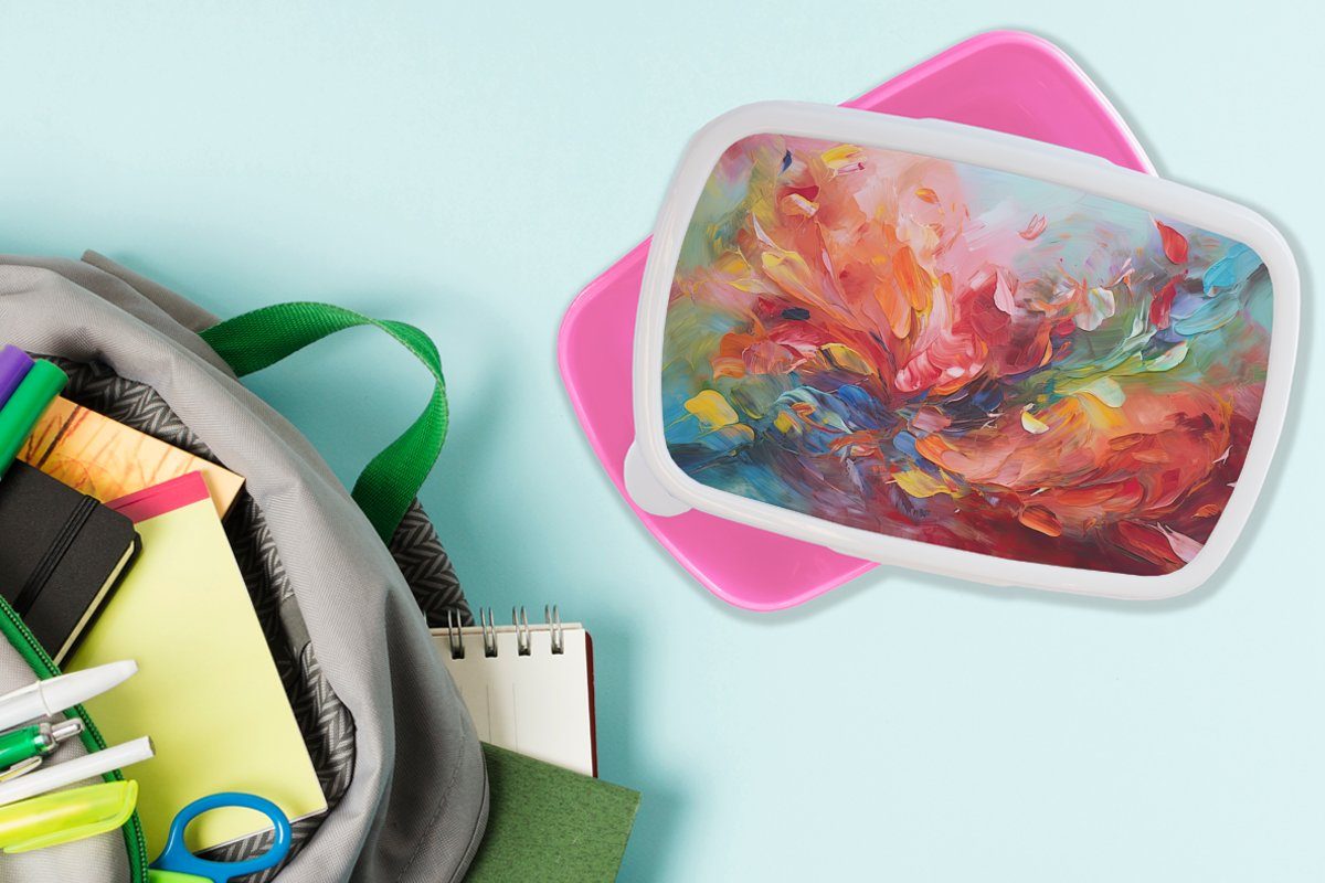 Kunststoff rosa Brotbox MuchoWow Snackbox, Farbenfroh, Mädchen, Abstrakt Kinder, Lunchbox Erwachsene, Kunst - Kunststoff, für (2-tlg), - Brotdose Ölgemälde -