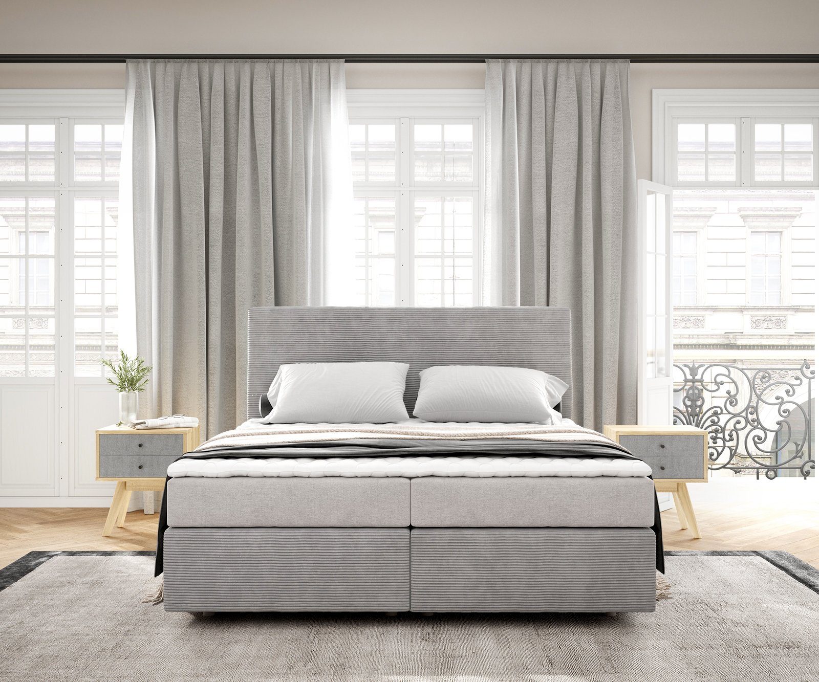 DELIFE Boxspringbett Dream-Well, Cord Silbergrau 160x200 günstig online kaufen
