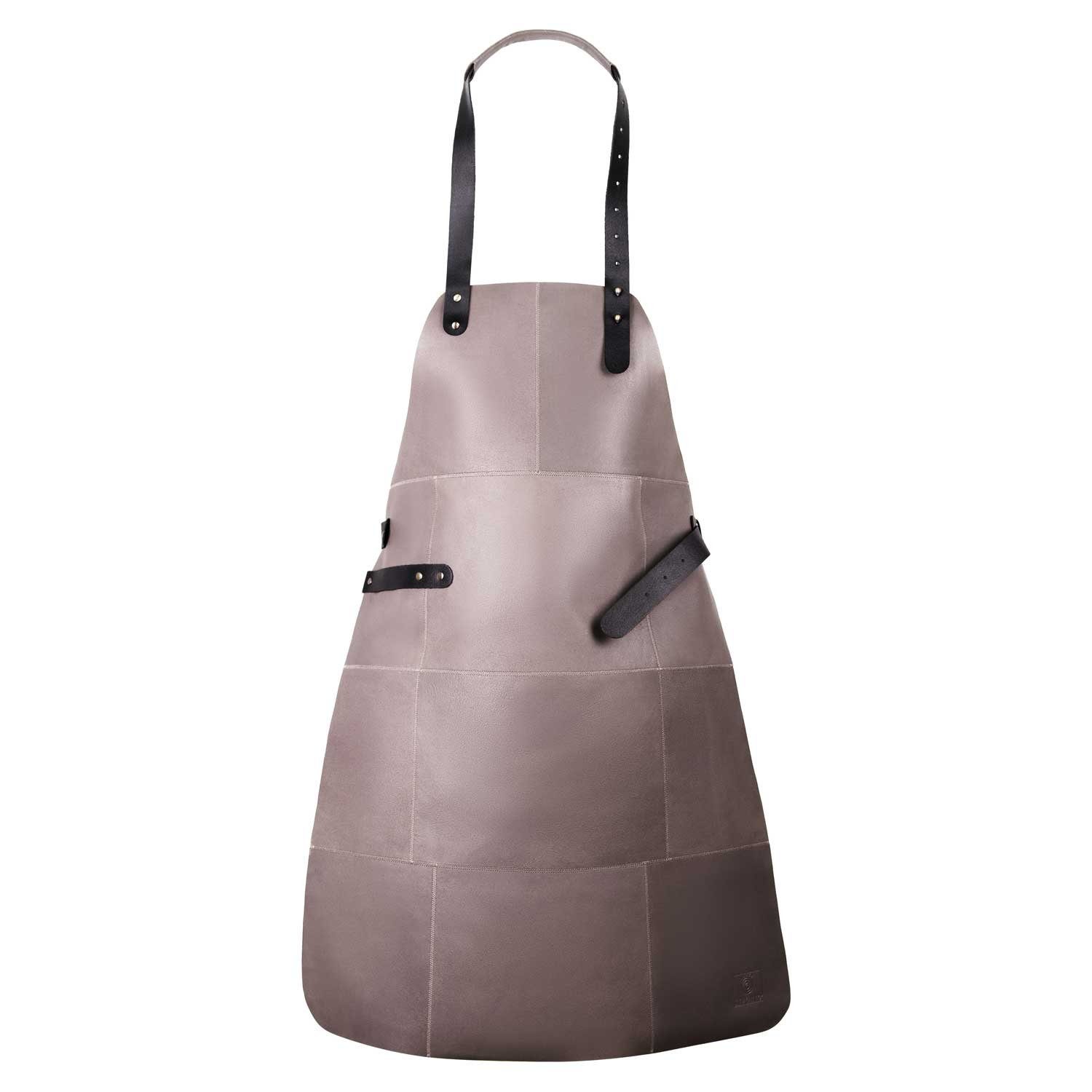 Livorio Grillschürze Livorio Lederschürze aus 100% echtem Leder, grau beige, Kochschürze, Kellnerschürze