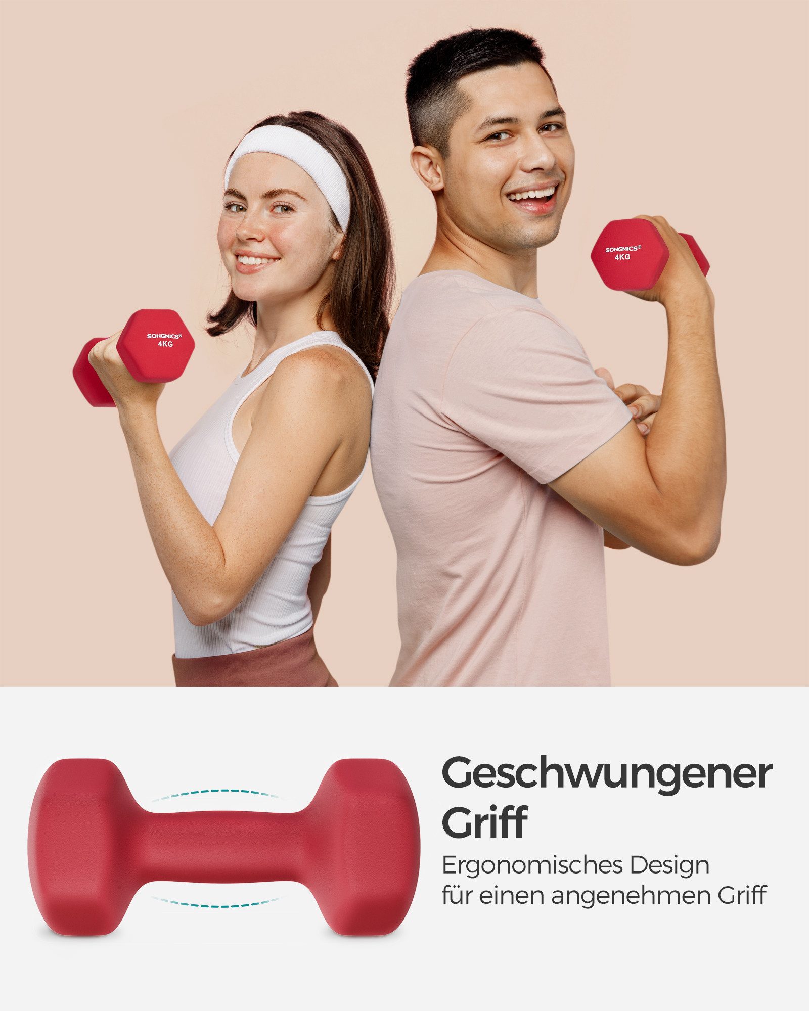 SONGMICS Kurzhantel Hanteln, 5 Gewichtsklasse, (2er Set Neopren-Beschichtung, Hantelset, Kurzhanteln, Hexagon), 2 x 4 kg, Krafttraining, Workout, Fitnesstraining, für Zuhause