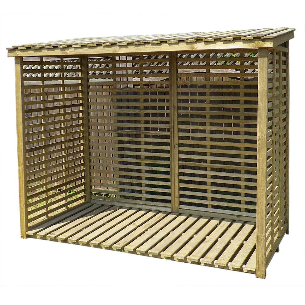 Gartenpirat Kaminholzregal XXL aus Holz KDI grün Kaminholzregal mit Rückwand für 3,8 m³ Brennholz
