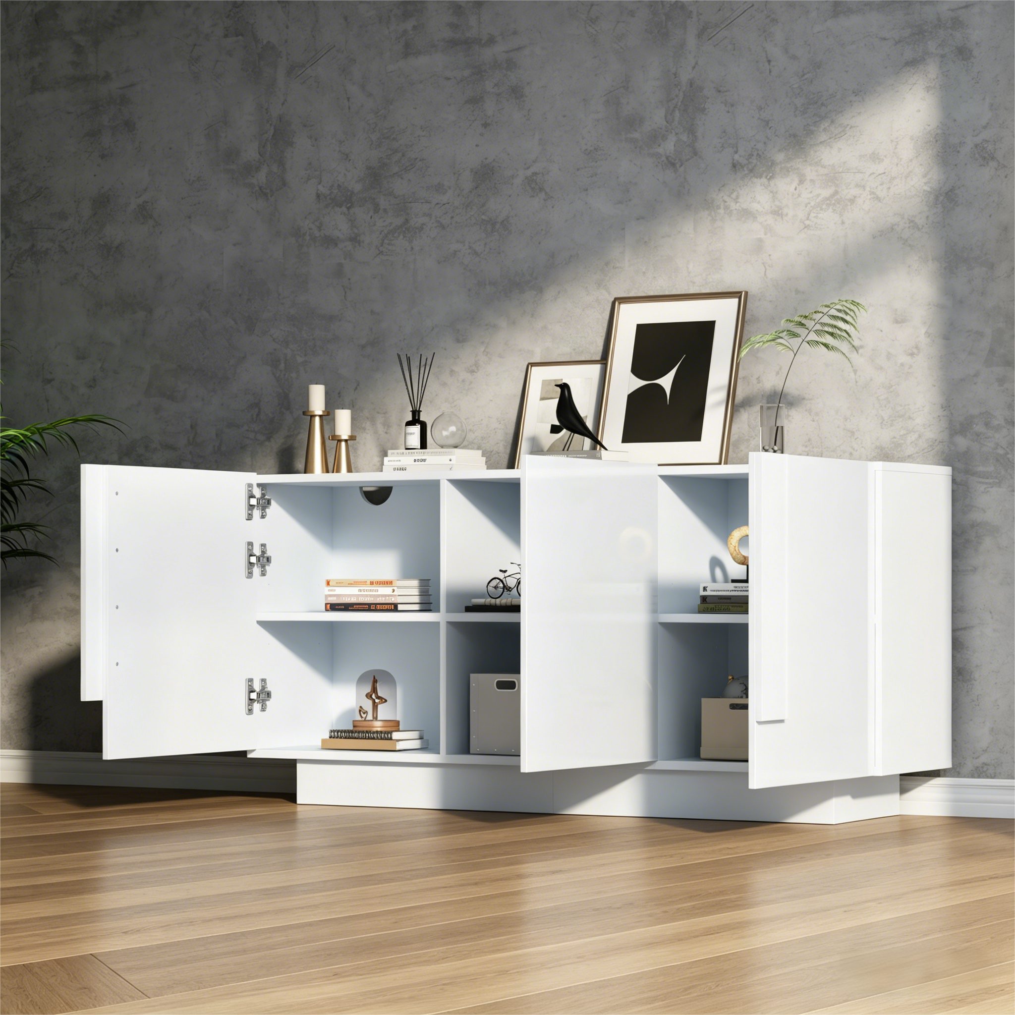 Merax Sideboard Hochglanz Kommode (35 x 160 x 60 cm, 1 St), Wohnzimmerschrank mit 3 Türen, 6 Fächern & großem Stauraum – Bild 2 von 5