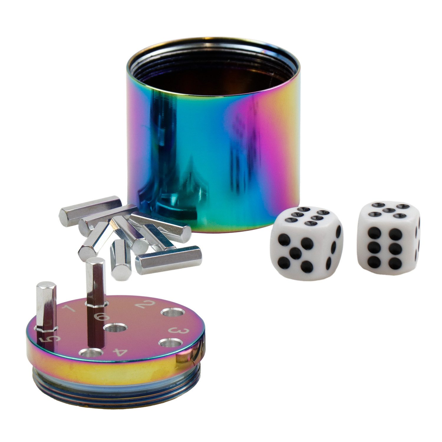 BestSaller Spiel SUPER SIX Würfelspiel Aluminum Sonder Edition SUPER SIX, Würfelspiel, 36 Spielstäbchen & 2 Würfel