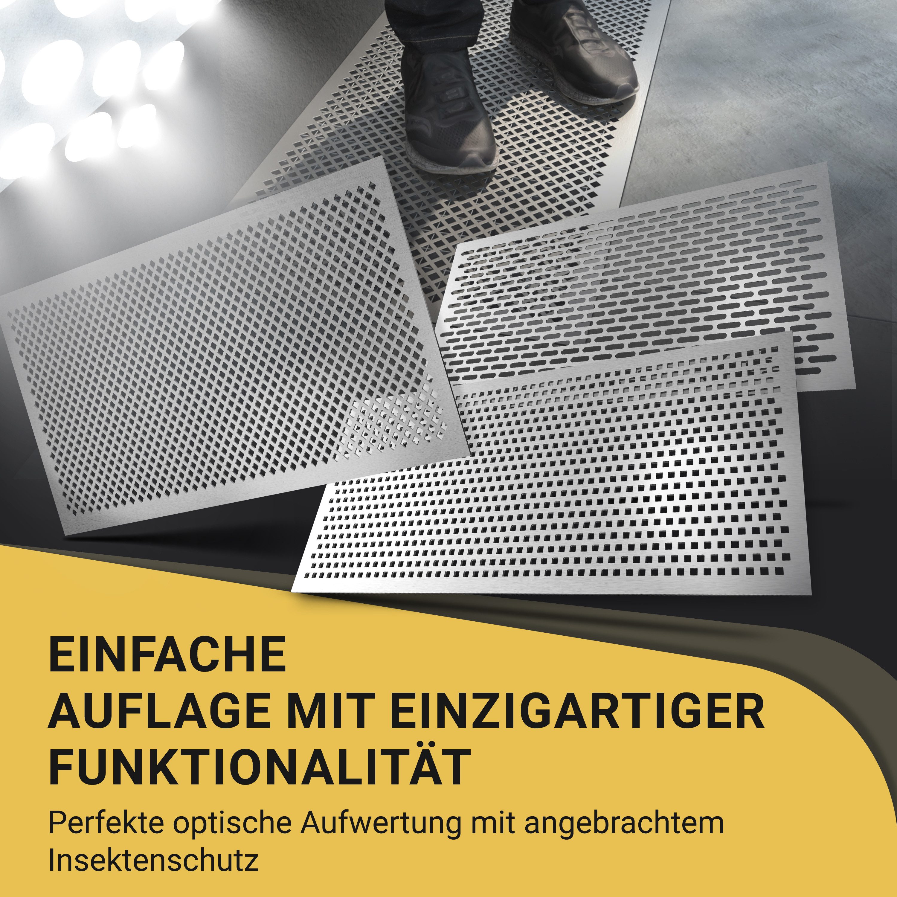 DeinLichtschacht Lichtschachtabdeckung Edelstahl mit Insektenschutz - in verschiedenen Größen und Muster, (Rostfrei, Begehbar & Langlebig), Perfekt für jeden Kellerschacht