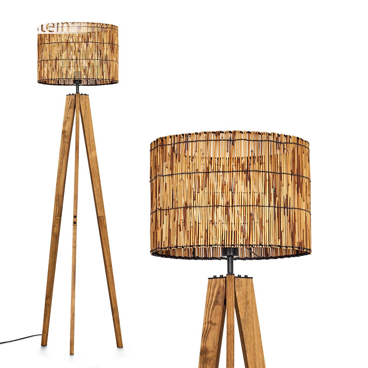 Stehlampe Stehlampe aus Holz/Metall/Bambus in Natur/Schwarz