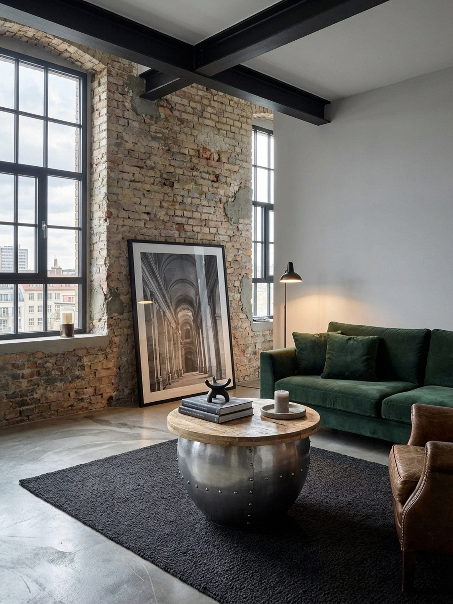 KADIMA DESIGN Couchtisch Couchtisch Mango Massivholz / Metall 60x43x60 cm Industrial Style Rund (Moderner Loungetisch Sofatisch Silber), Design Wohnzimmertisch  – Bild 3 von 5
