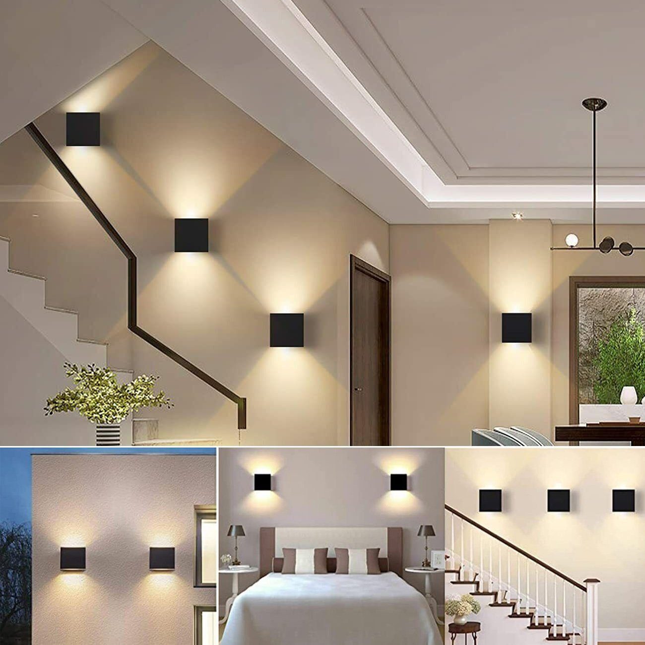 Außen für Schwarz Wandleuchte LED Stücke LED IP20 Wandleuchten Wandleuchte Balkon Innen LETGOSPT Warmweiß, Wohnzimmer Wandbeleuchtung Wandlampe, integriert, 3000K fest Schlafzimmer 6W 2