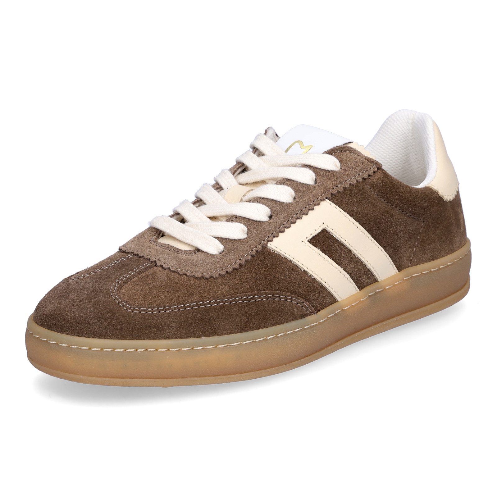 MIDS MOSS Damen Sneaker braun aus Velourleder mit Wechselfußbett & Kontraststreifen in Beige