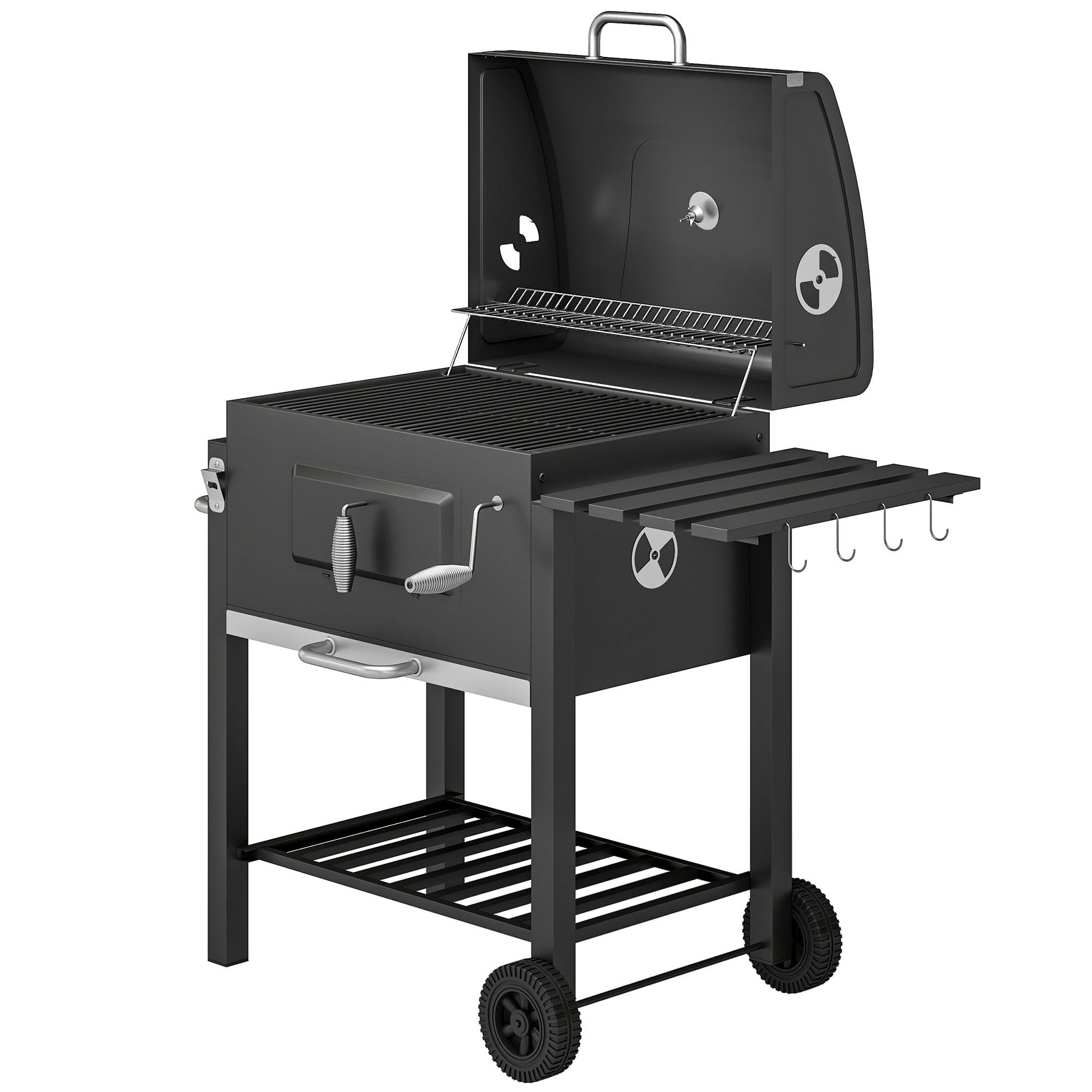 MC Star Holzkohlegrill Holzkohlegrill Smoker BBQ-Smoker, 1 Ablage, 1 Handtuchhalter, 2 Grillroste, 113 cm x 65 cm x 108 cm, Schwarz