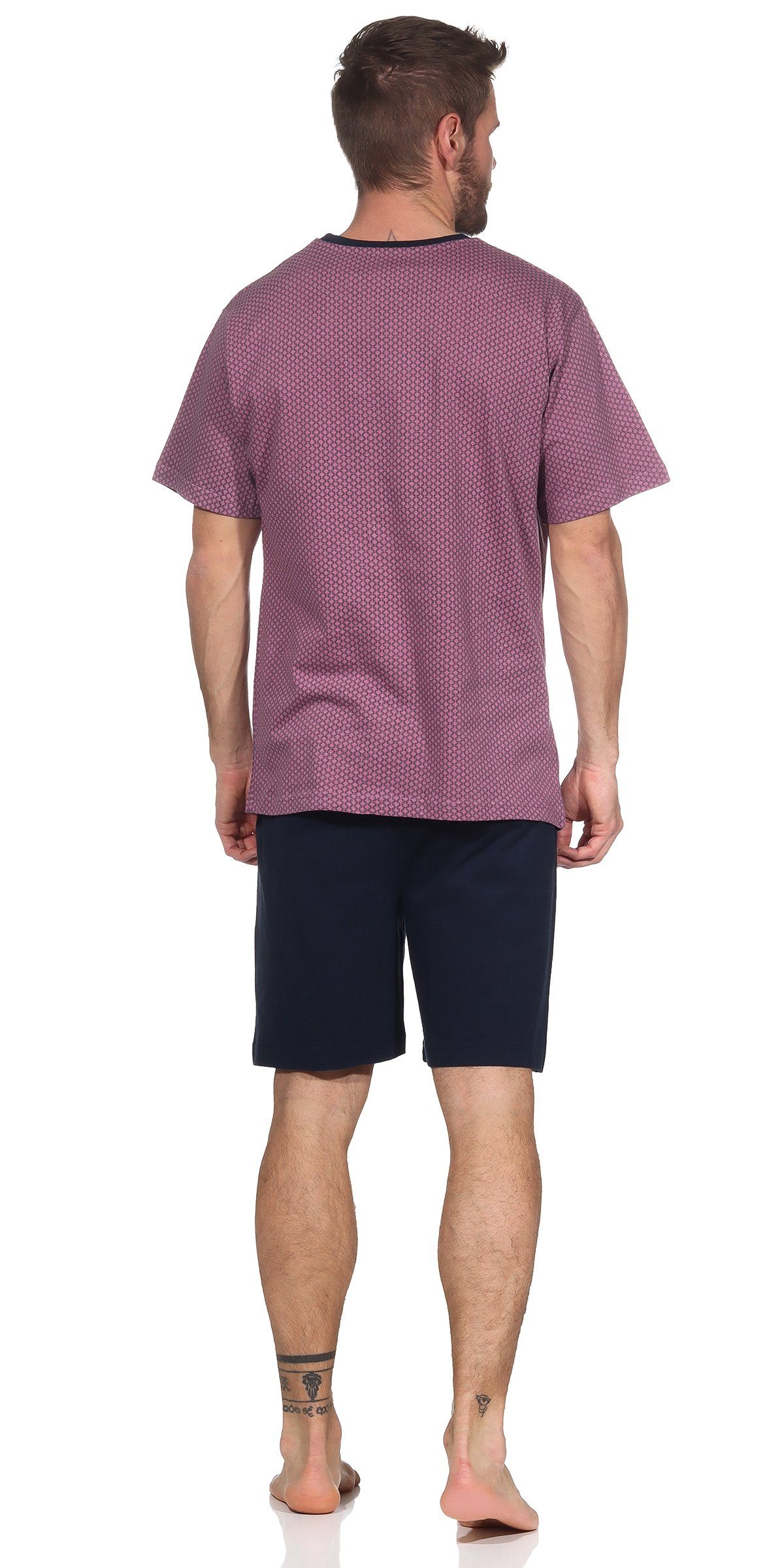 Moonline Shorty Kurzer Herren Schlafanzug Pyjama Nachtwäsche Kurzarm 100% Baumwolle (2 tlg) atmungsaktiv