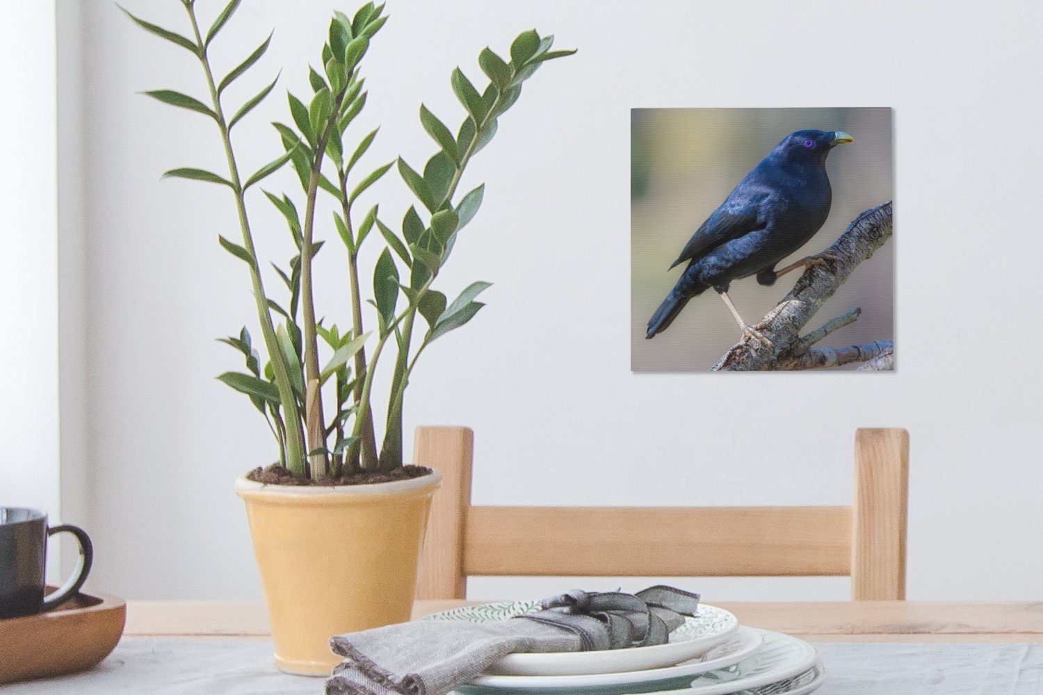 Bilder OneMillionCanvasses® St), Schlafzimmer einem Laubenvogel Blauer Zweig, (1 Leinwandbild für Wohnzimmer auf Leinwand