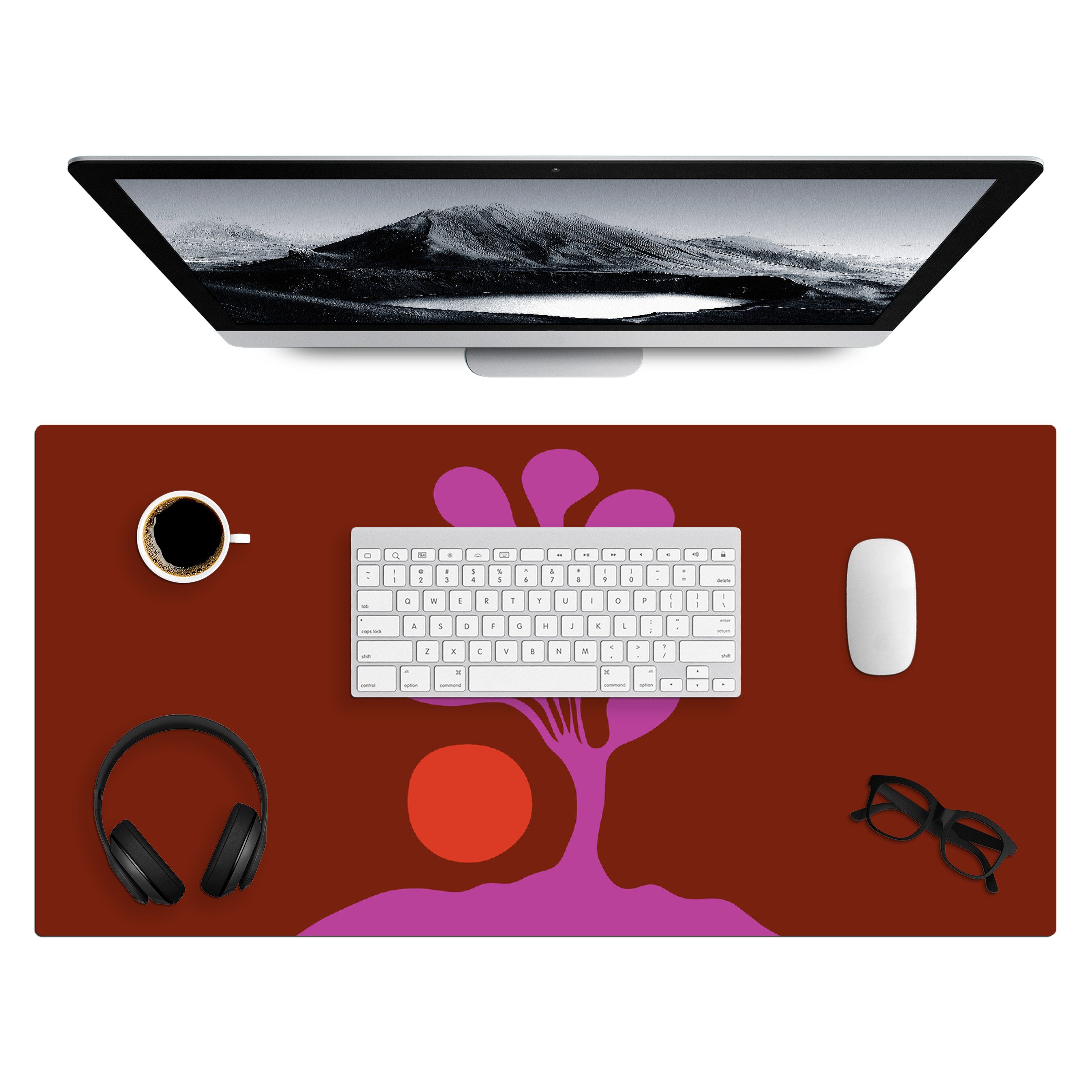 MuchoWow Gaming Mauspad Baum - Lila - Kreis - Fließend (1-St), Gaming Mauspad XXL, Schreibtischunterlage, Desk Mat Groß, 80x40 cm