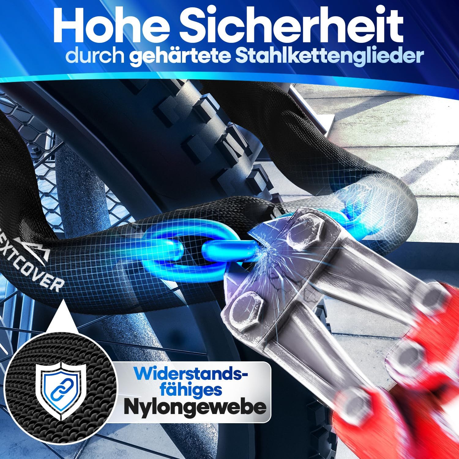 Nextcover Kettenschloss NEXTCOVER® Fahrradschloss LockOne mit Zahlencode oder Schlüssel – Bild 3 von 5