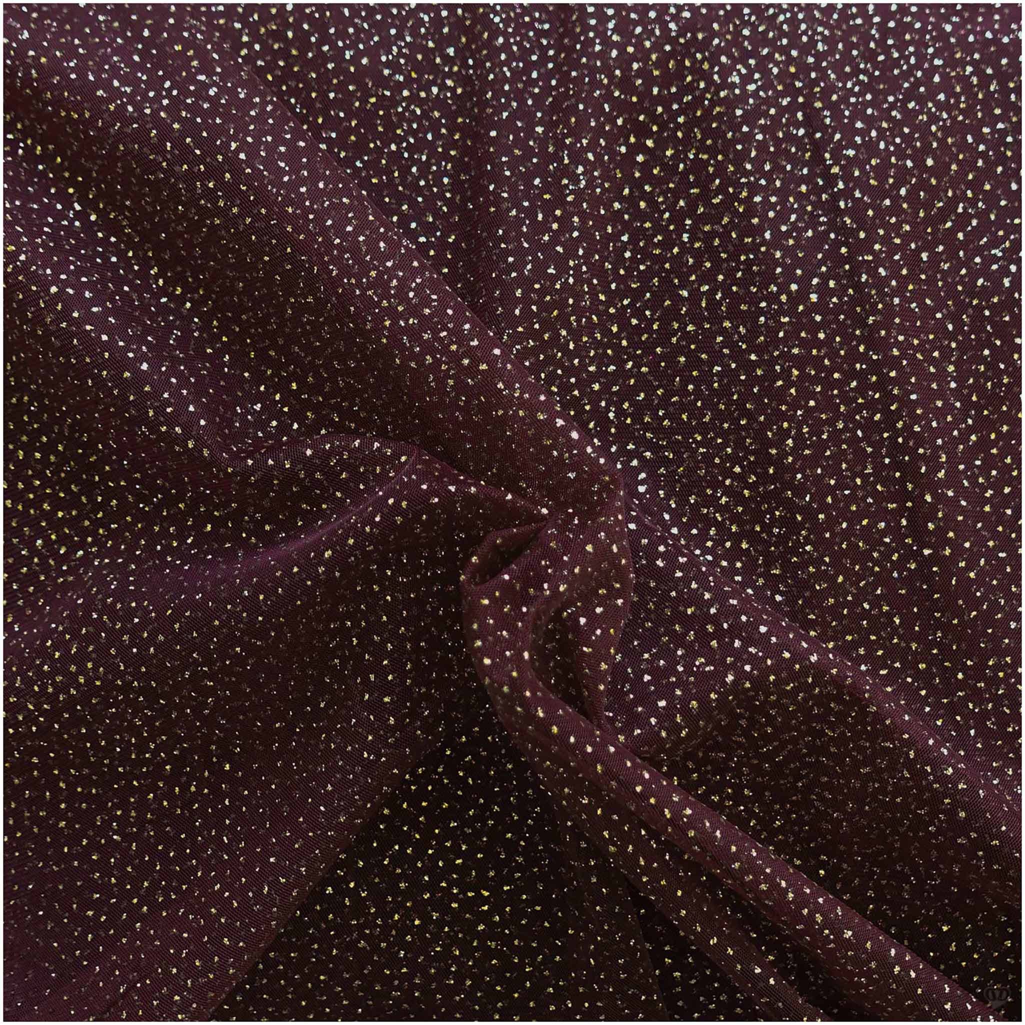 maDDma Stoff Tüll mit Glitzer Fasching Kostümstoff 1 x 1,5 m Meterware, 063 - aubergine / gold