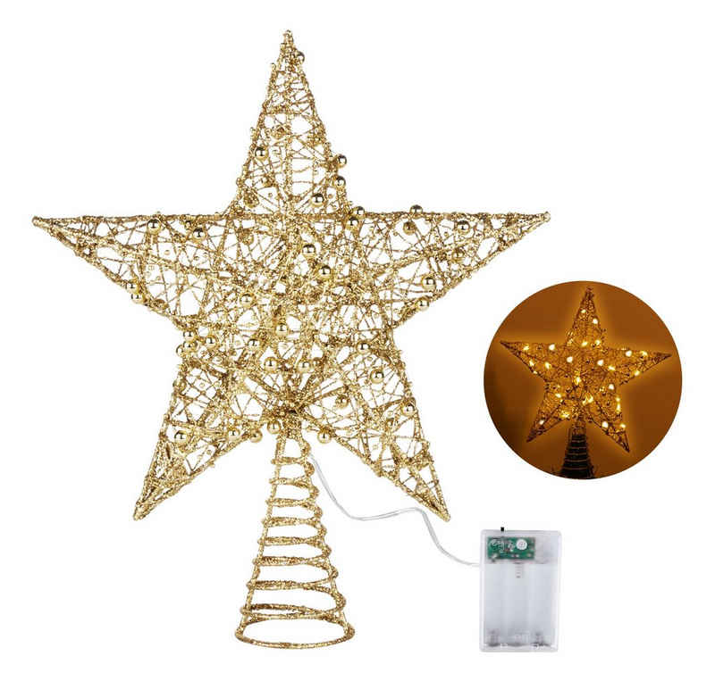 Homewit Christbaumspitze LED Christbaumschmuck Weihnachtsbaumspitz Stern Weihnachtsbaum Deko (1-tlg), mit Glitzer LED warme Lichter Weihnachtsbaumdekoration