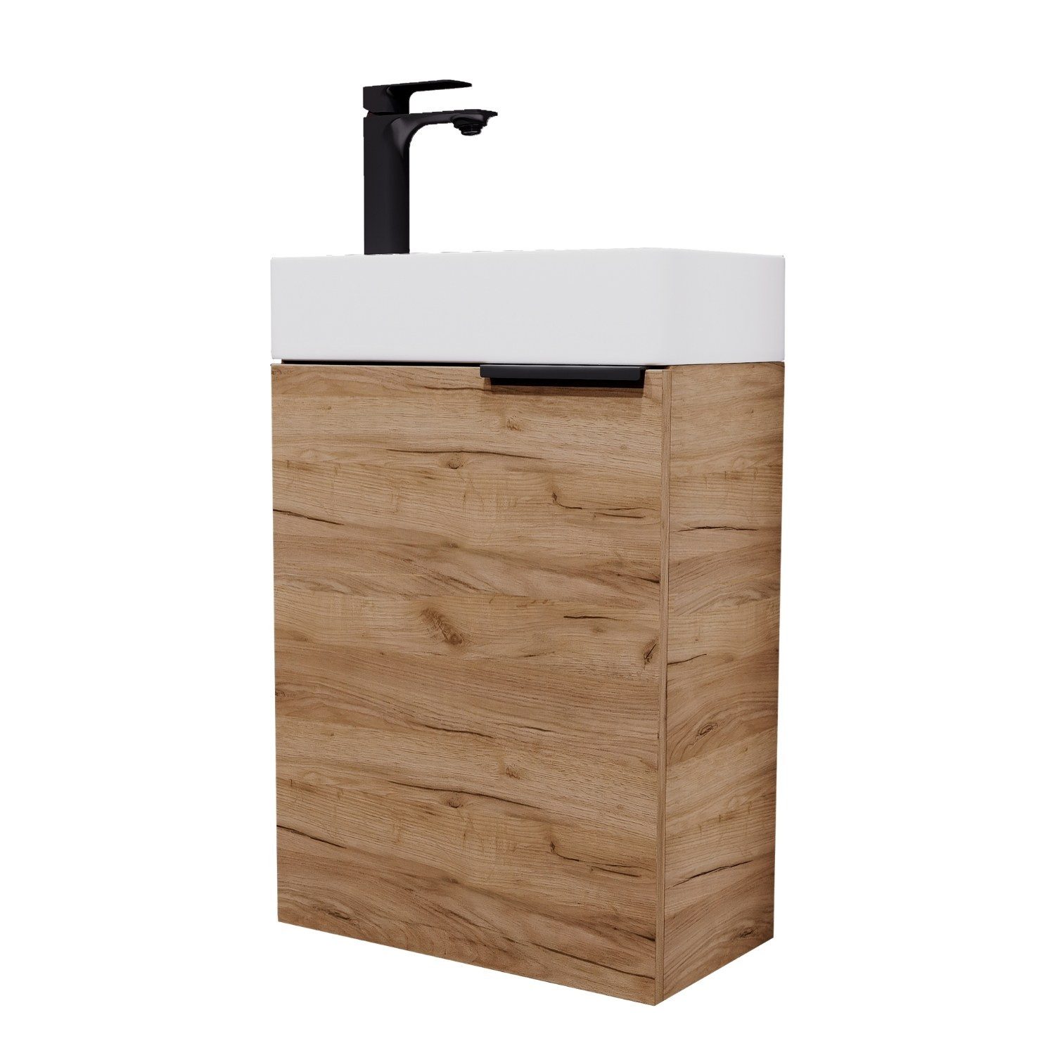 Planetmöbel Waschtisch-Set Unterschrank mit Waschbecken 40cm inkl. Armatur, (inkl. Keramikwaschbecken, 1-St., Badmöbel Set für Gäste Bad & WC), Waschtisch 40cm mit Bad-Armatur schwarz