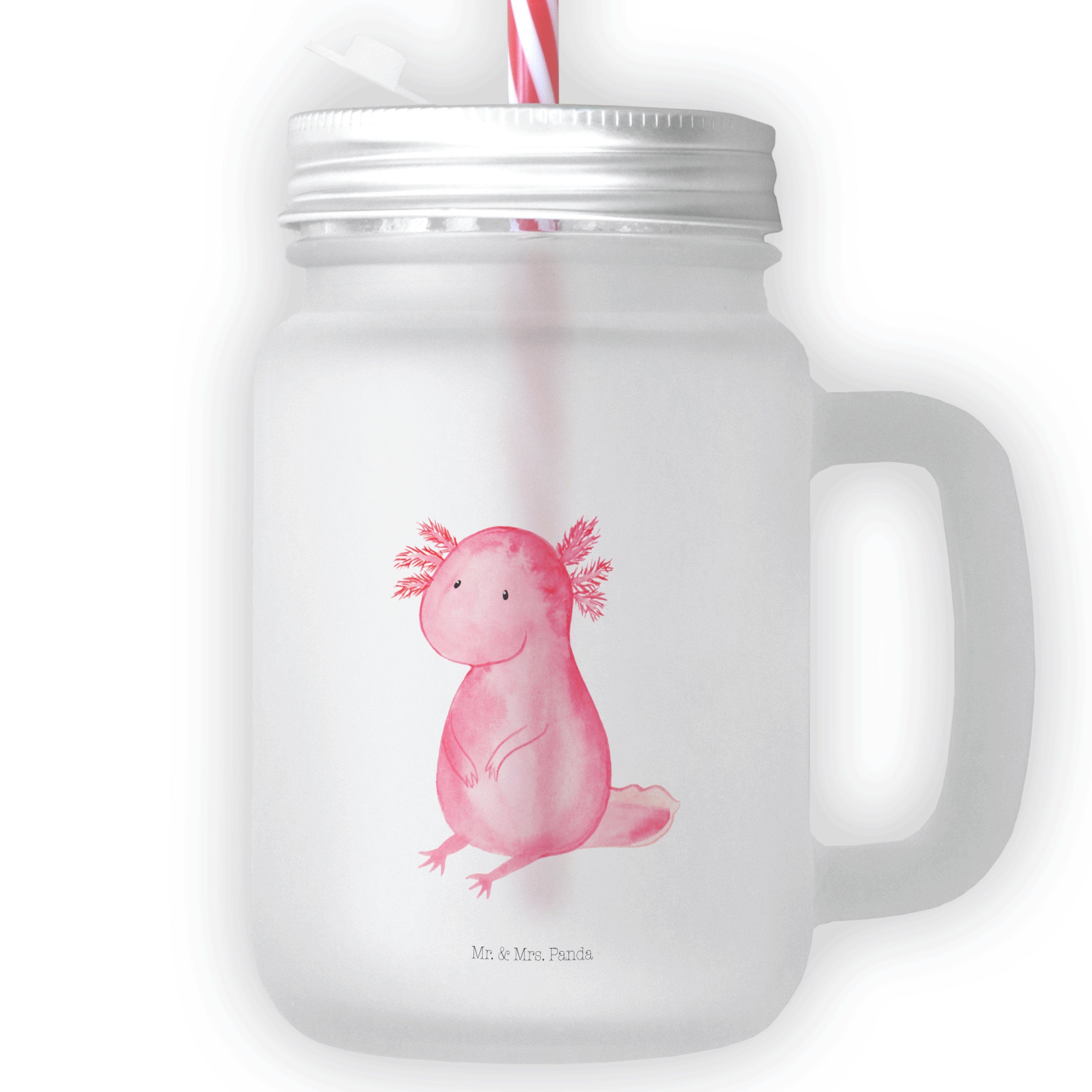 Mr. & Mrs. Panda Glas Axolotl - Transparent - Geschenk, Glas, Mason Jar, Molch, Sommerparty, Premium Glas