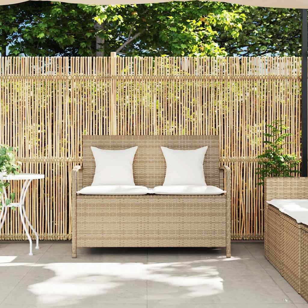 vidaXL Gartenbank Gartenbank mit Stauraum und Kissen Beige Poly Rattan (1-St)