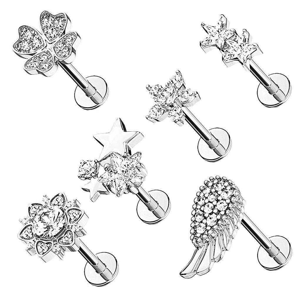 Piercing-Set 6er Set Tragus Knorpel Piercing Kristall Stecker