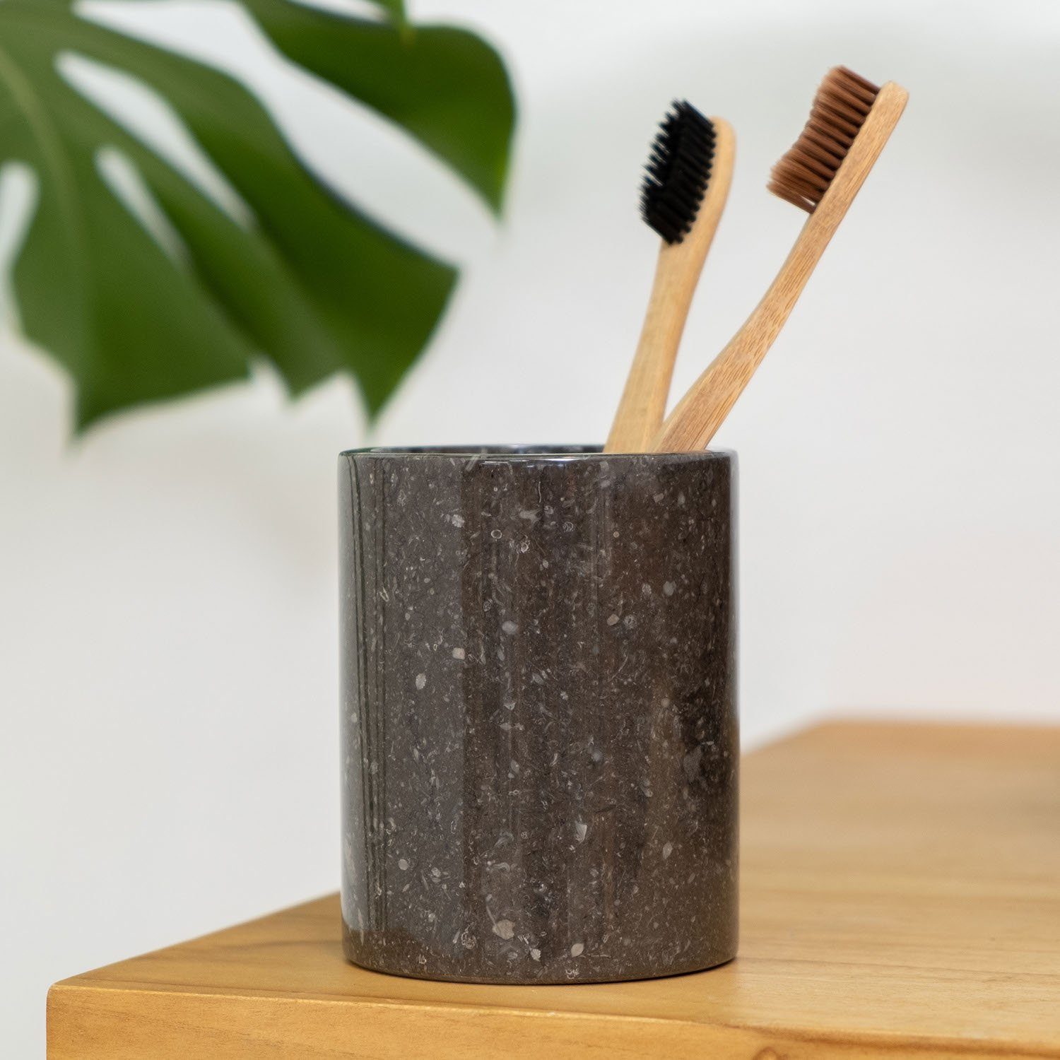 wohnfreuden Aufbewahrungsdose Marmor Kosmetik Becher schwarz 9 cm