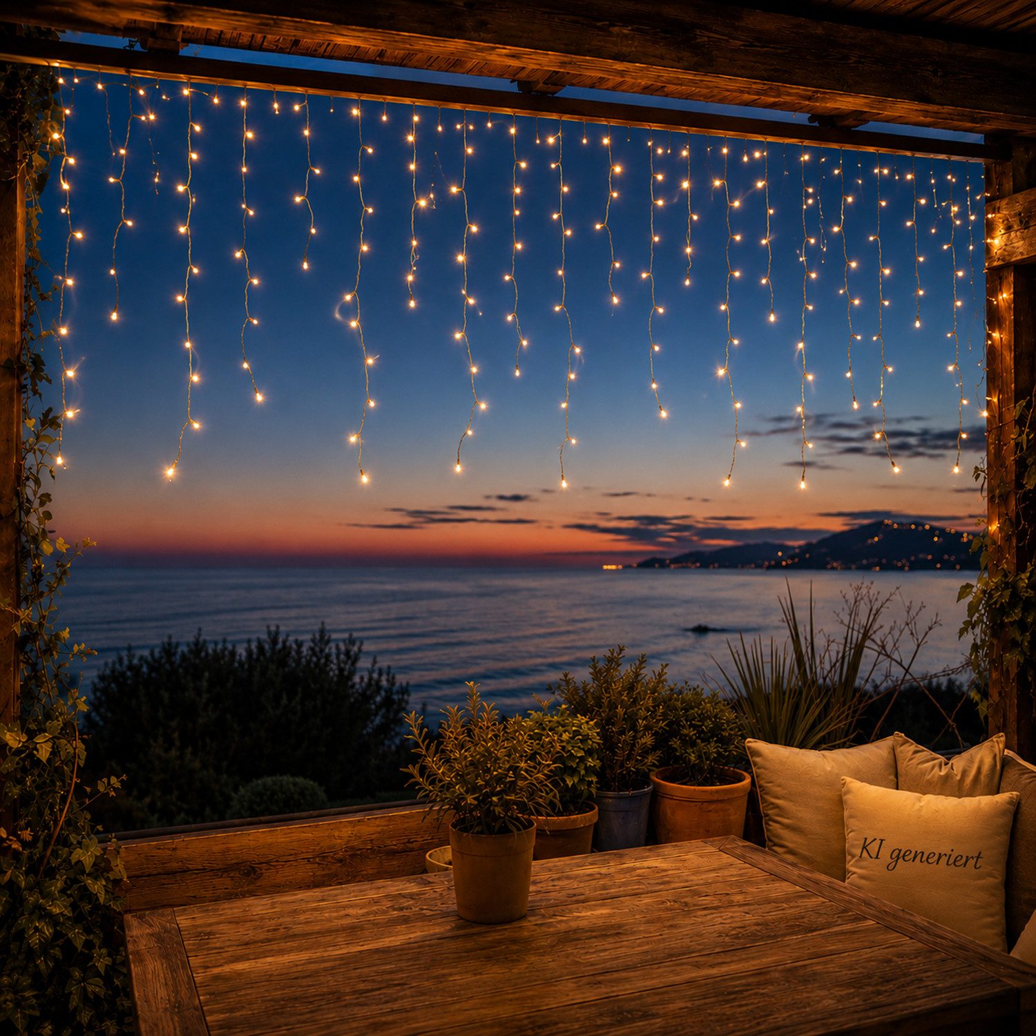 Mojawo Lichtervorhang 160er LED Lichtervorhang Lichterkette Innen und Außen warmweiß – Bild 2 von 5