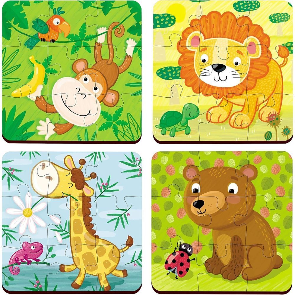 Webby Toys Puzzle 4 Holzpuzzles mit je 9 Teilen – insgesamt 36 Teile., 36 Puzzleteile, Sicheres, umweltfreundliches Holz für interaktives Spielen