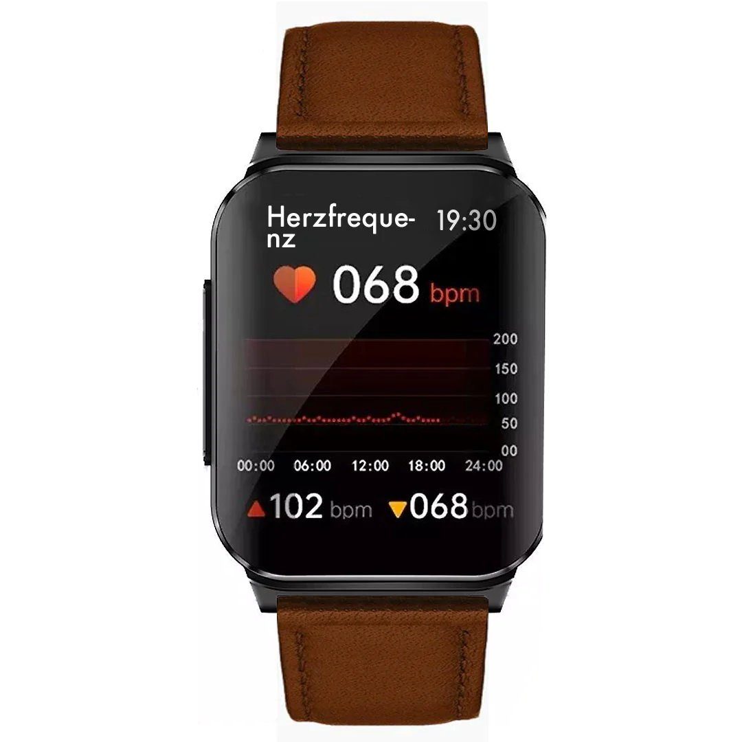 Knauermann Pro 2 Plus (2023) Zoll), Smartwatch (1,83 inkl. Lederfaserarmband Schnell-Ladekabel schwarz | Wildlederoptik