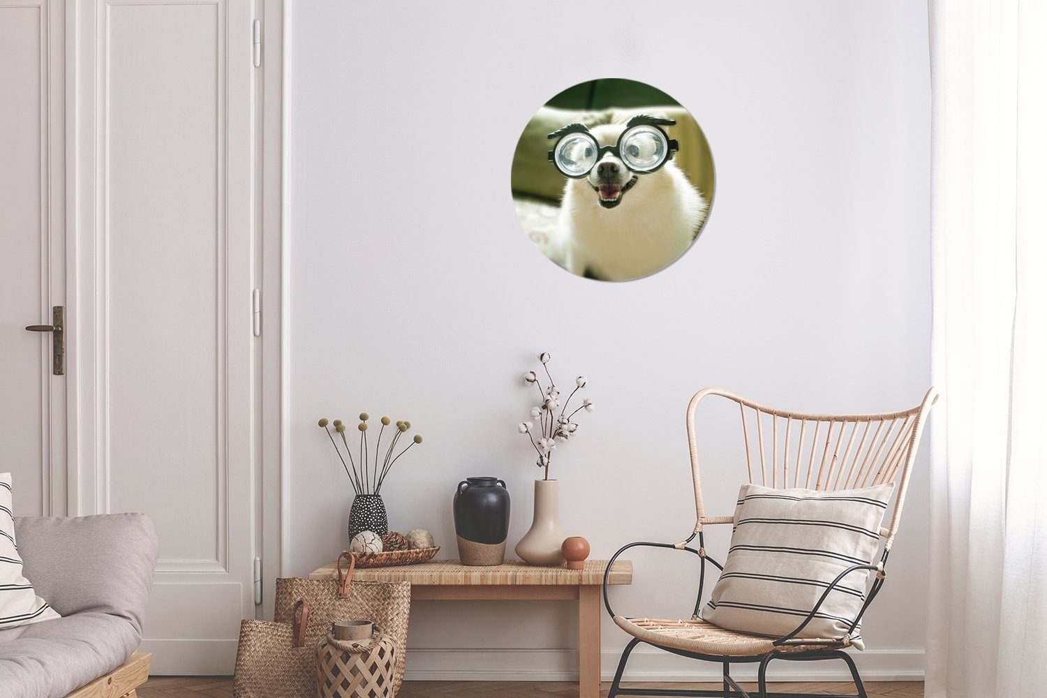 Gemälde - Wandbild, 30x30 St), Wohnzimmer, MuchoWow (1 - Wanddekoration Kreis Tier Schutzbrille, cm Forex, Rundes Hund
