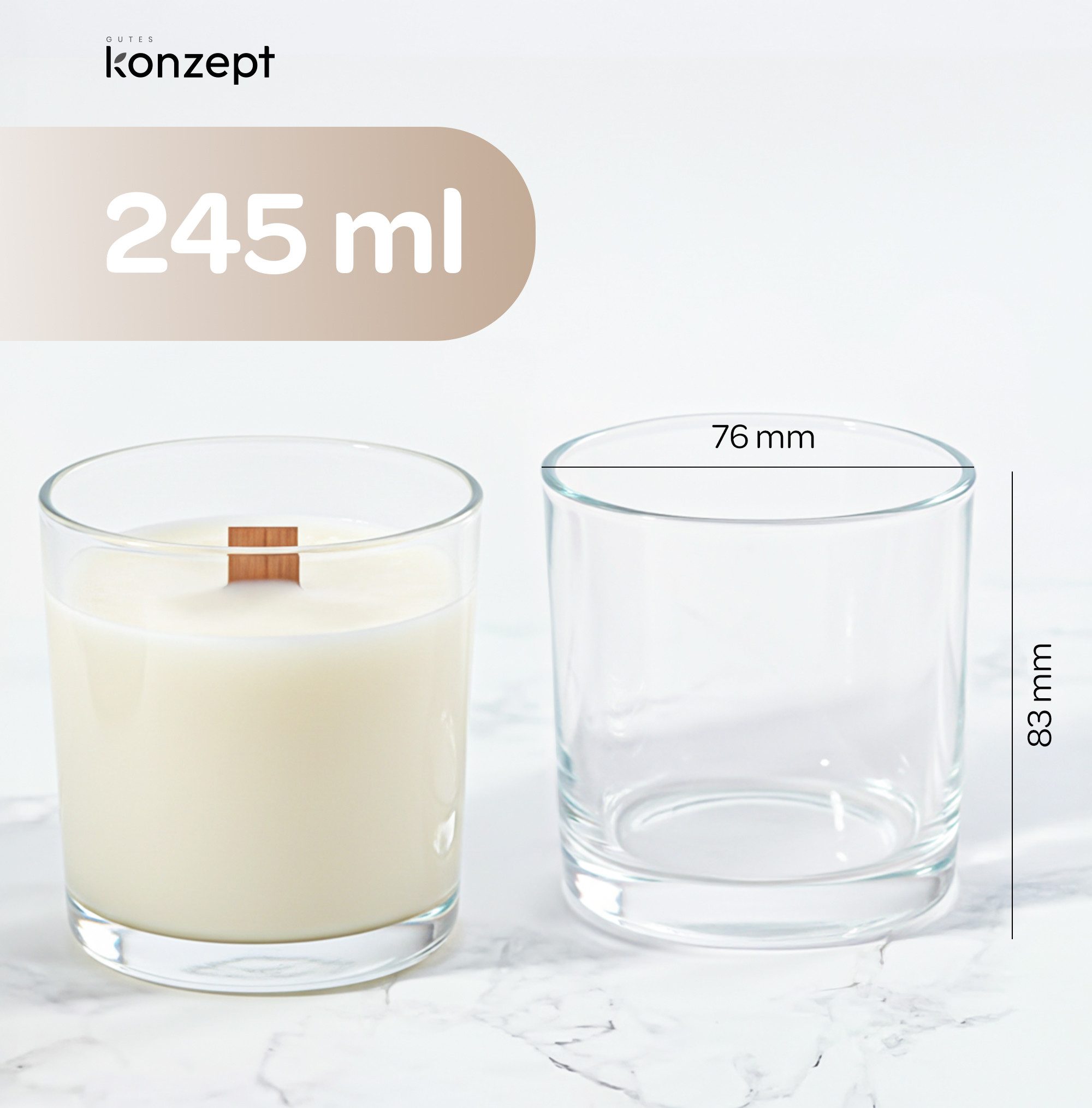 KONZEPT Teelichthalter 6/12er Set 245 ml – ideal für Dekoration & DIY-Kerzen (6 St), Hochwertiges Glas mit verstärktem Boden,Klassische zylindrische Form