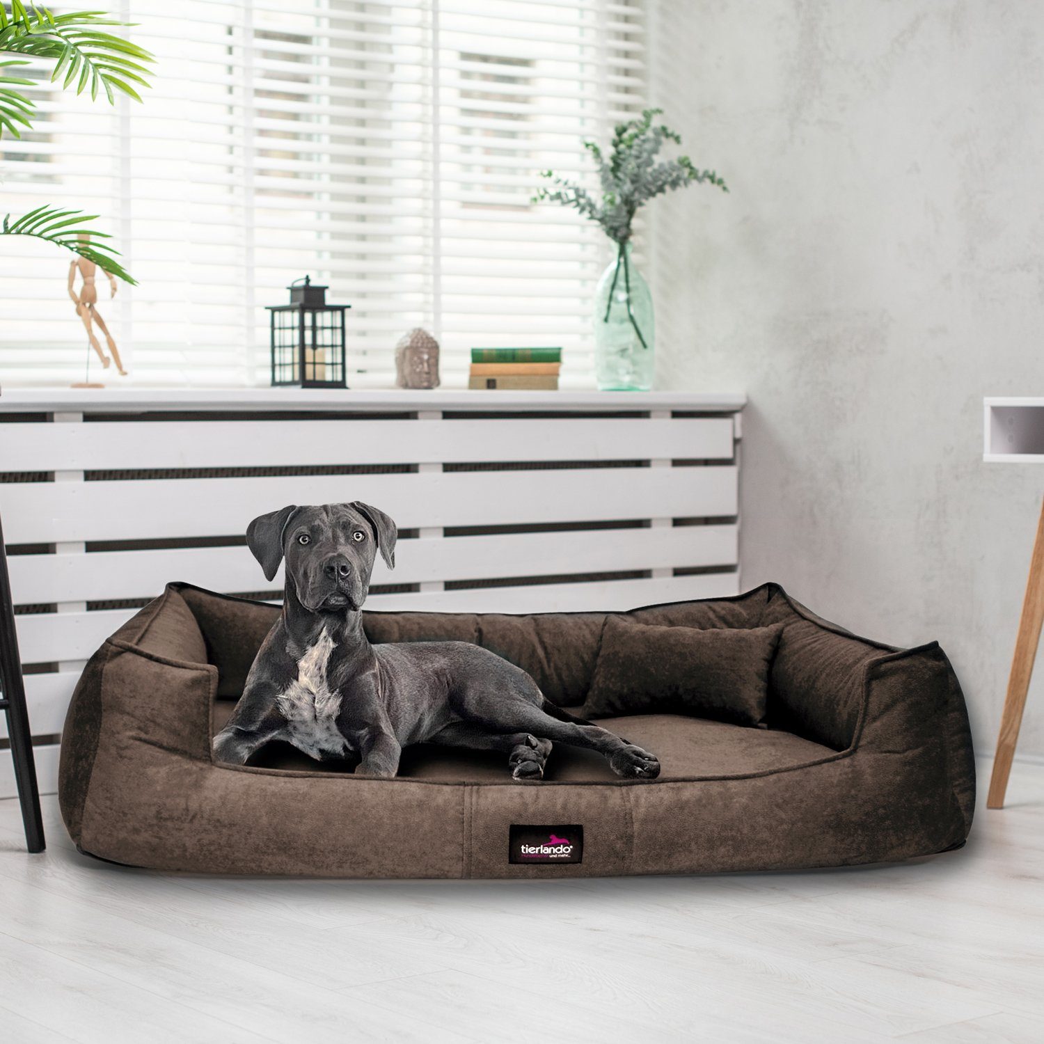 tierlando® Tierbett Orthopädisches Hundebett BRUCE VELOURS Große Hunde L XL Soft, orthopädisch, waschbar, samtweich