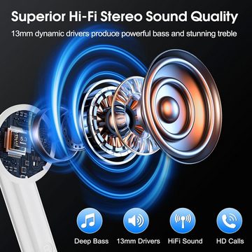 OYIB Bluetooth 5.3 4 Mikrofon IP7 Wasserdicht Ohrhörer LED-Anzeige wireless In-Ear-Kopfhörer (Weiß, Bluetooth, mit ENC Mic, 25 Std Tiefer Bass Wireless Earbuds, Touch Control)