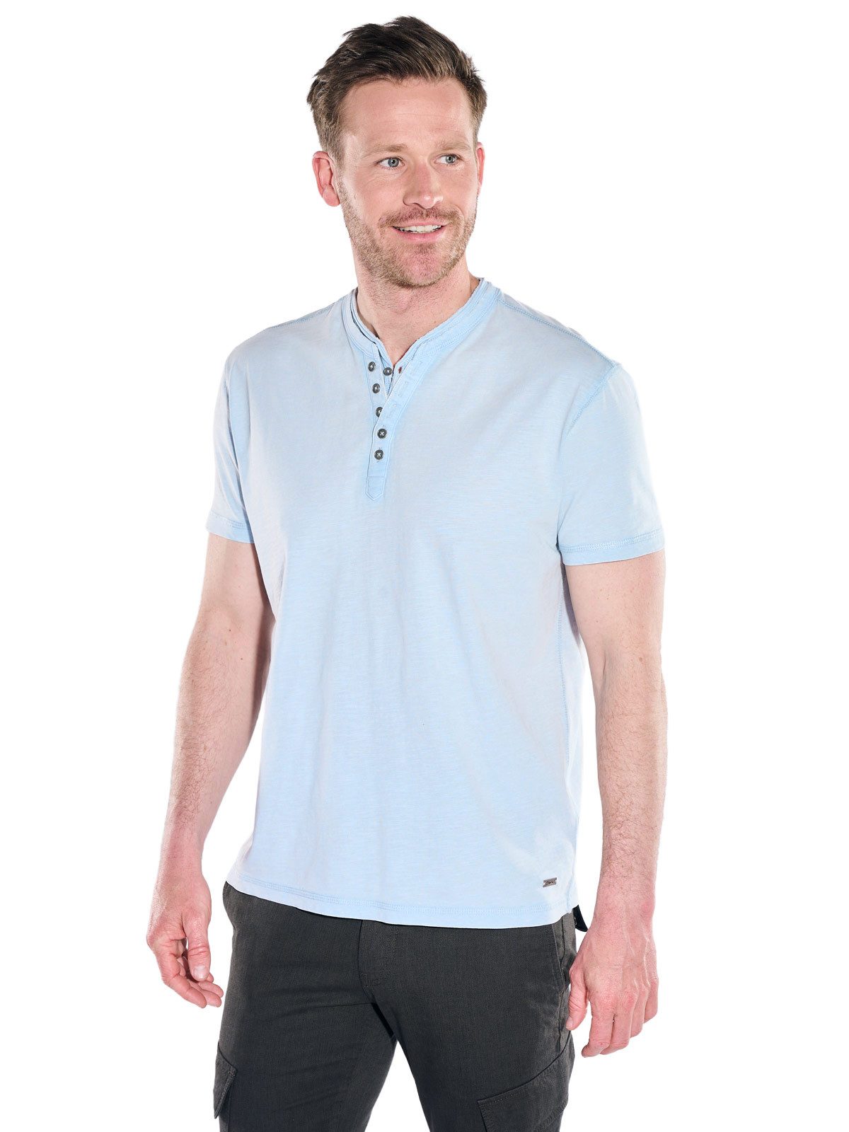 Engbers T-Shirt Herren Henley T-Shirt mit Knopfleiste, Hellblau