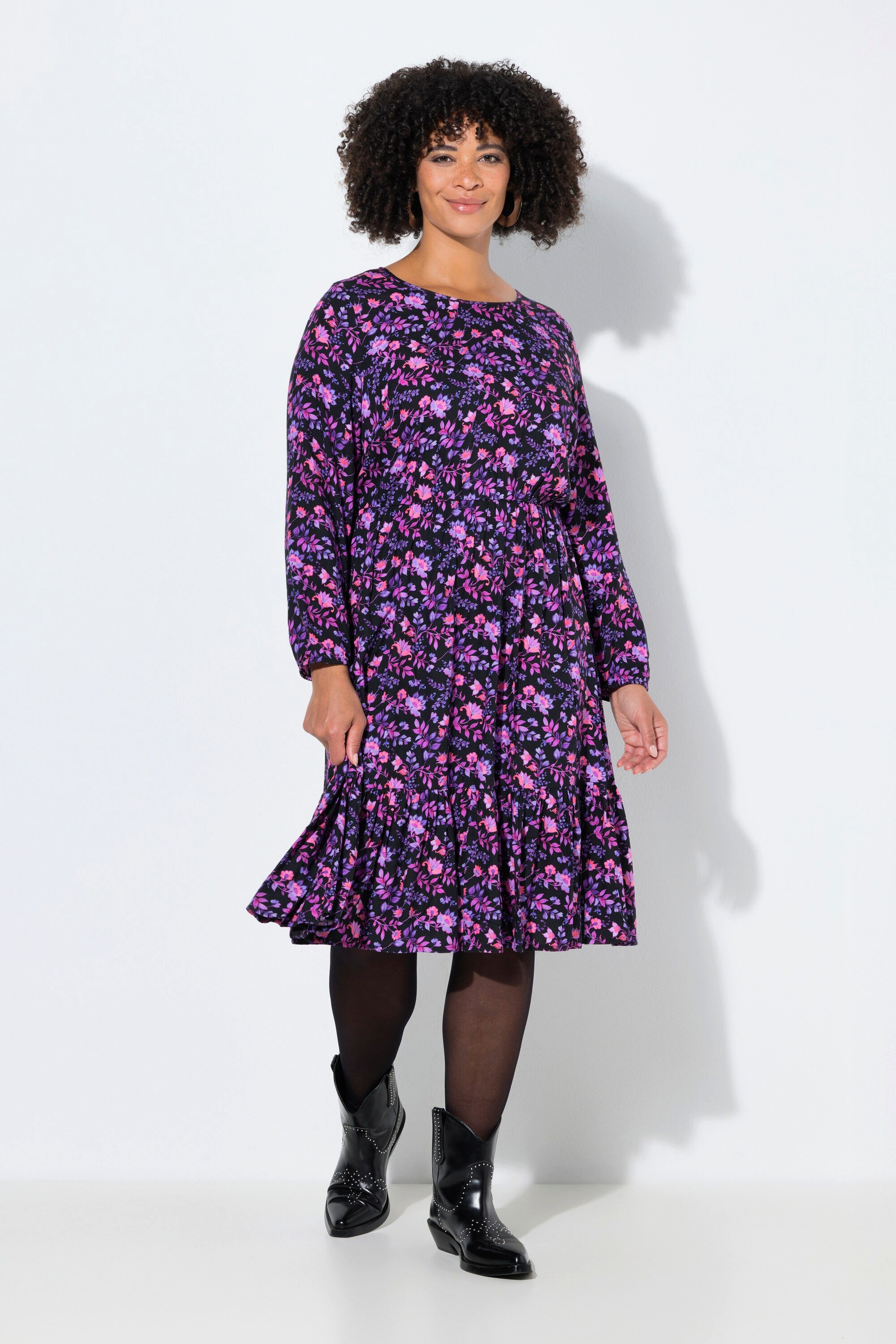 Angel of Style Midikleid Midikleid A-Linie Blumenmuster Langarm Volant