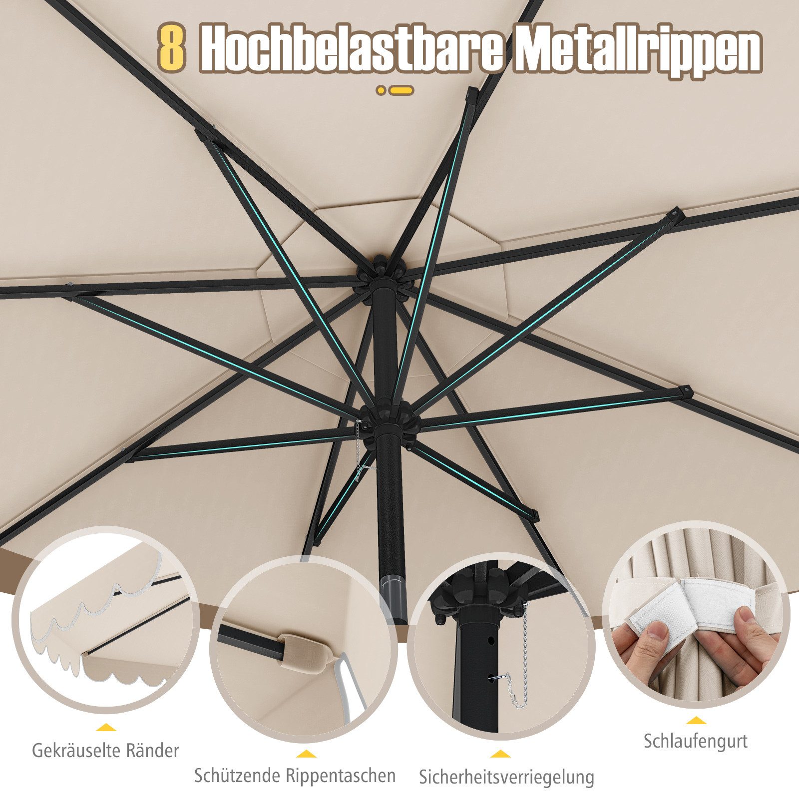 Thumbnail - COSTWAY Sonnenschirm, LxB: 3x3 cm, Terrassenschirm mit Kurbel, neigbar