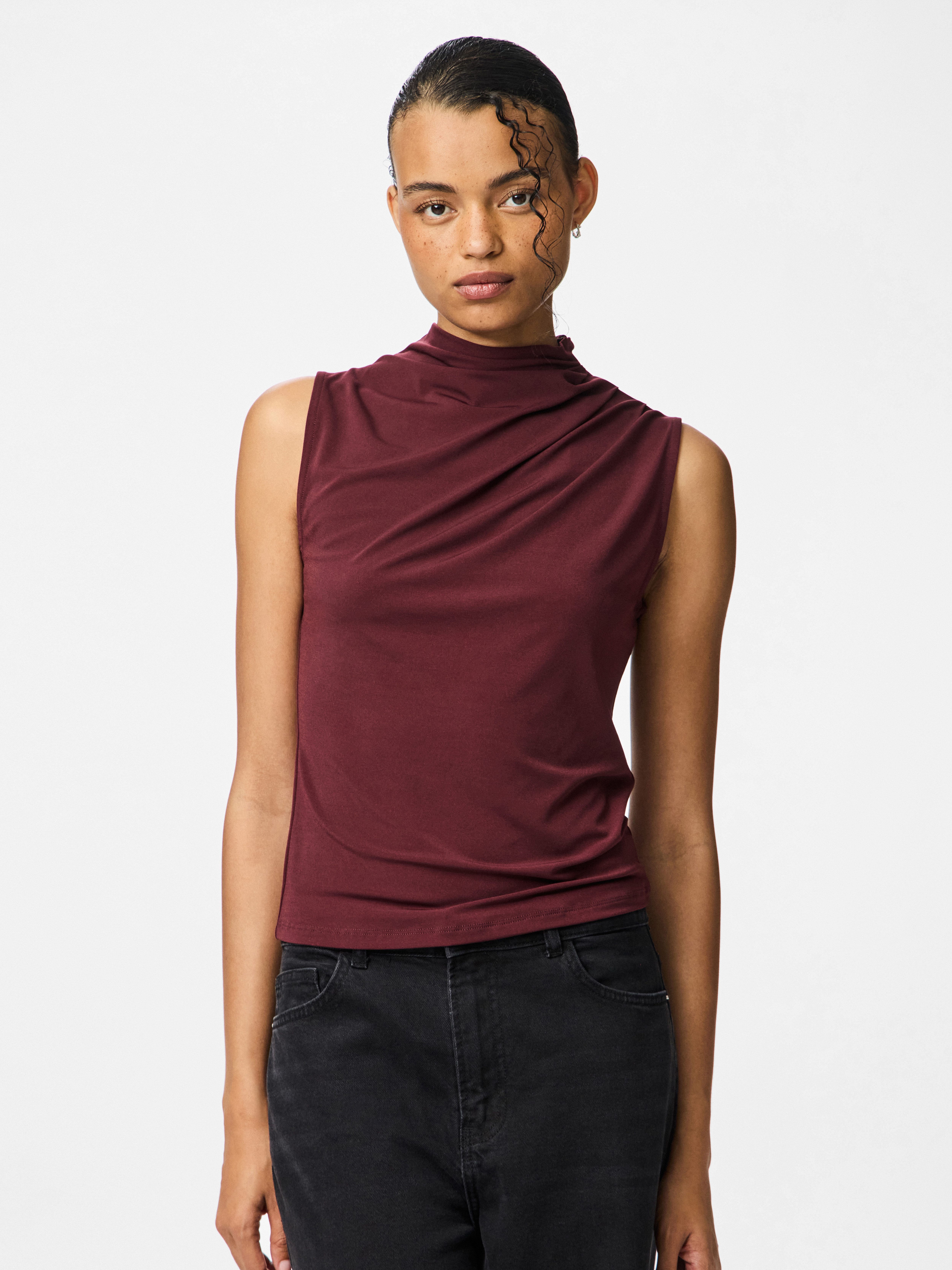 pieces Stehkragenshirt PCMADISON SL DRAPED TOP NOOS BC günstig online kaufen