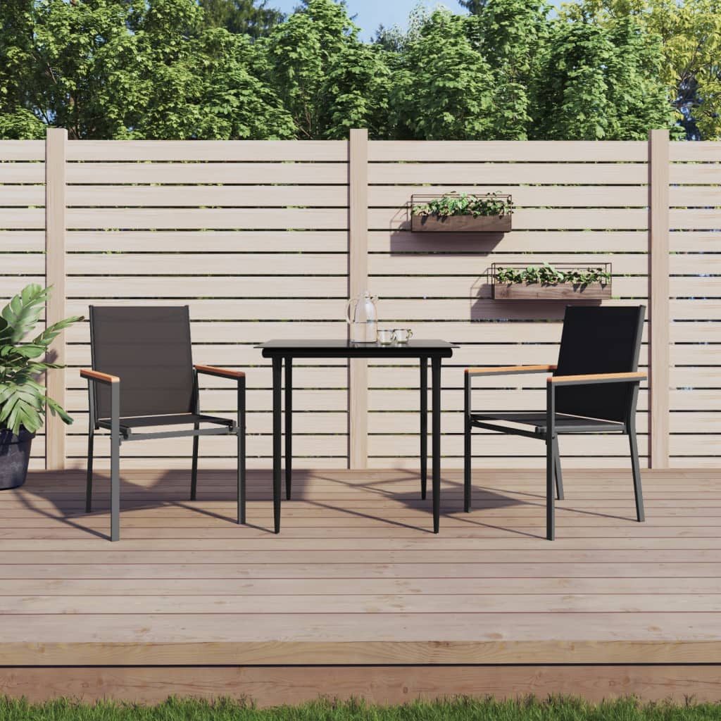furnicato Gartenstuhl Schwarz 55 x 61,5 x 90 cm mit Textilene und Stahlrahmen (2 St), UV-beständige Sitzgruppe mit ergonomischer Lehne für die Terrasse